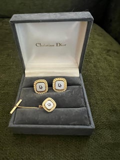 Seltene Monsiuer Vintage Christian Dior vergoldete Manschettenknöpfe & Krawattenklammer in Original
