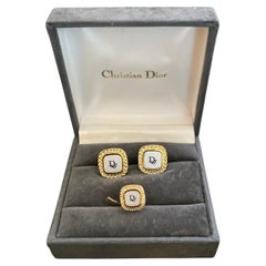 Raro Monsiuer Vintage Christian Dior Gemelos y pasador de corbata de oro en original