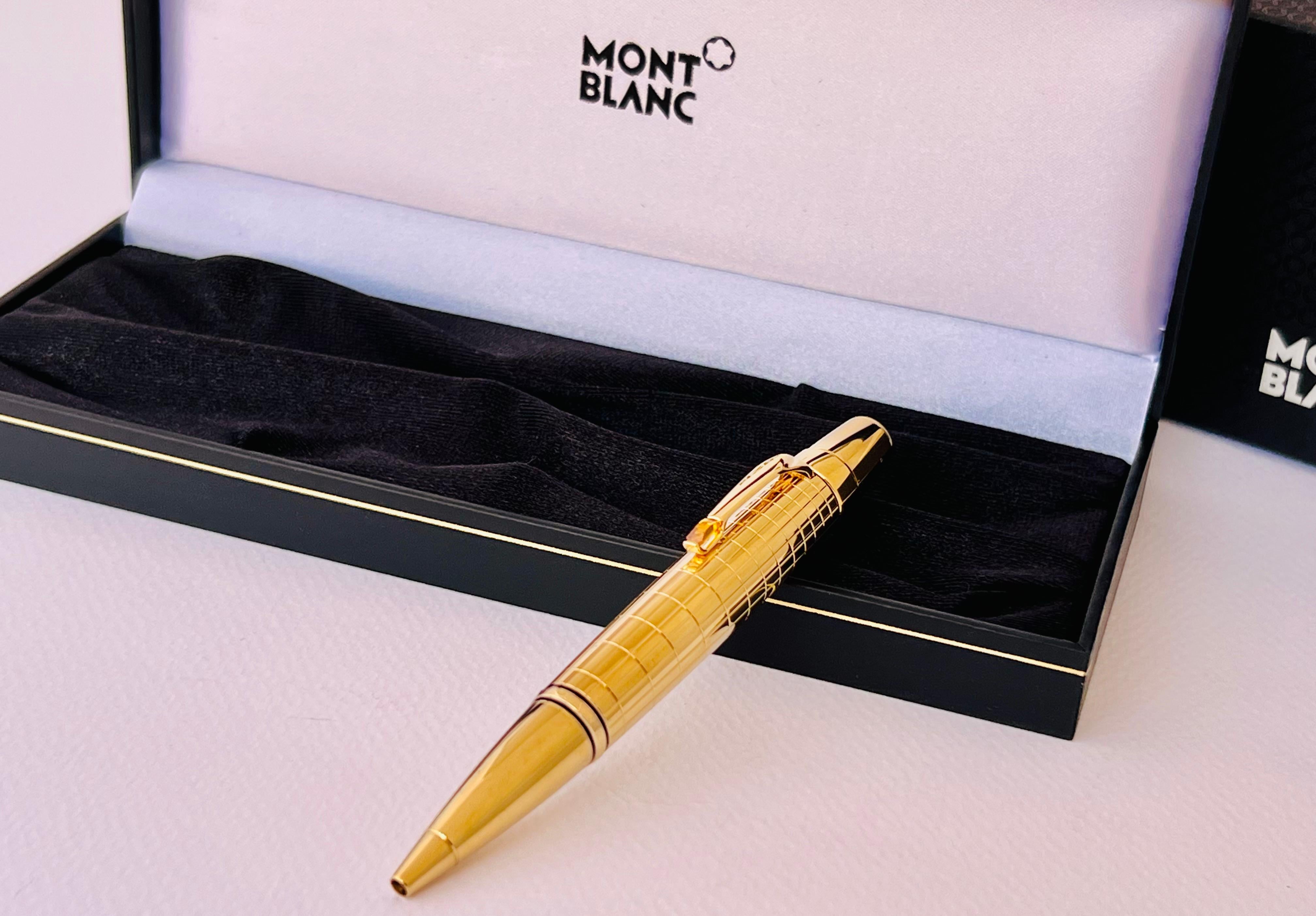 RARE Montblanc Boheme Plaqué or pierre précieuse citrine Stylo à bille Boîtier 7