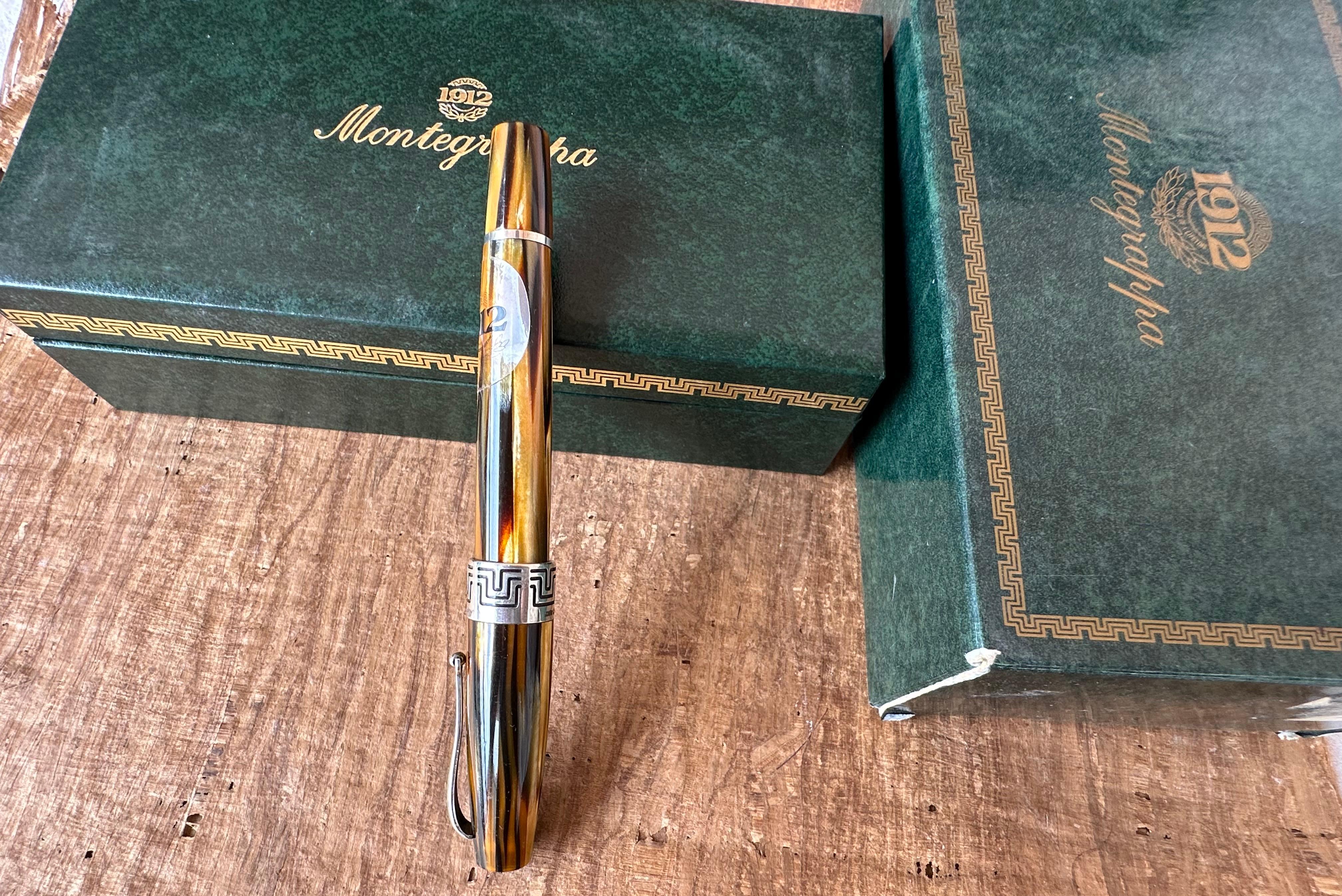 RARE Montegrappa Extra 1930 Turtle Brown Stylo Plume W/18K Medium Nib. en vente 2