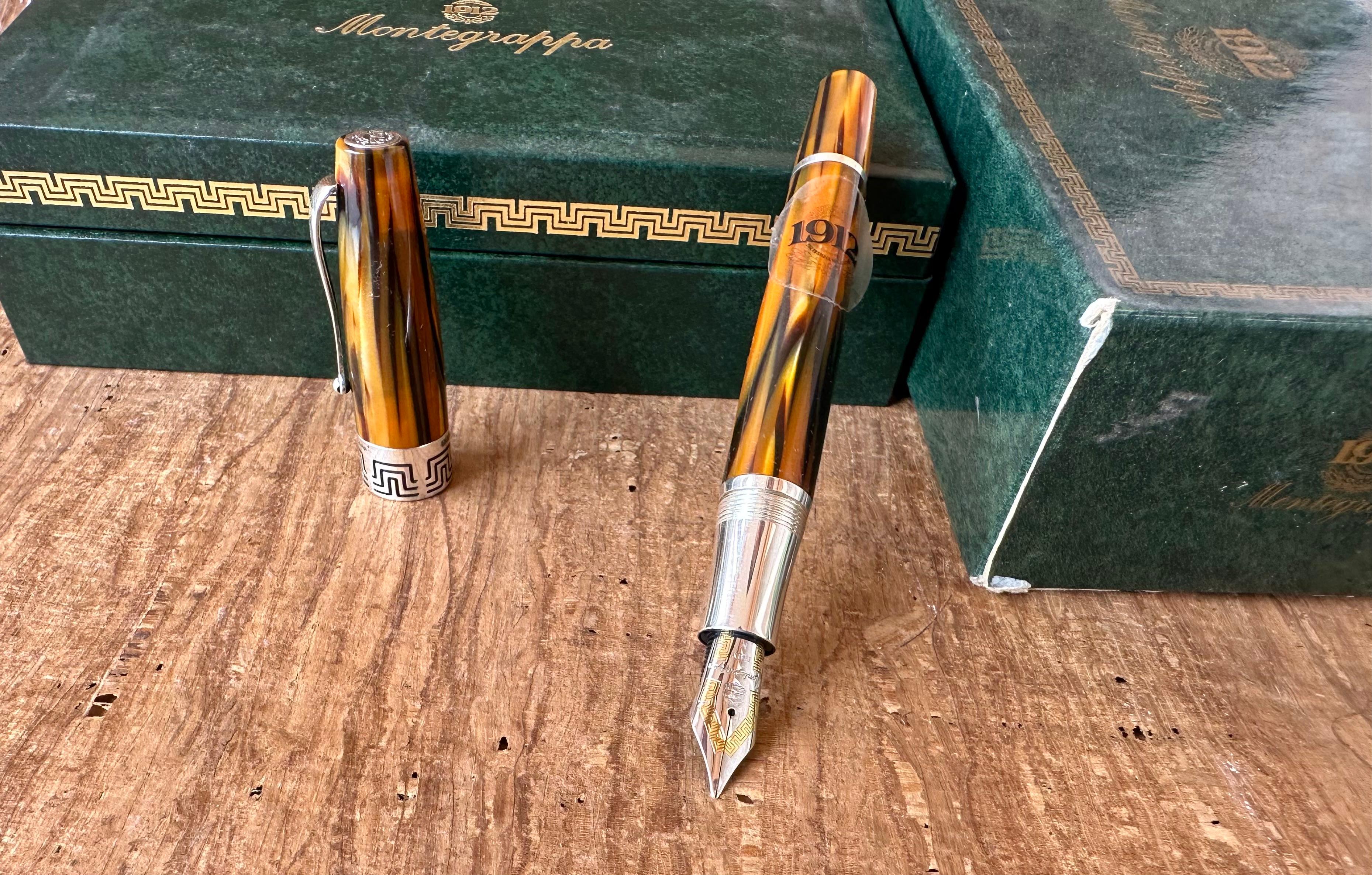 RARE Montegrappa Extra 1930 Turtle Brown Stylo Plume W/18K Medium Nib. en vente 5