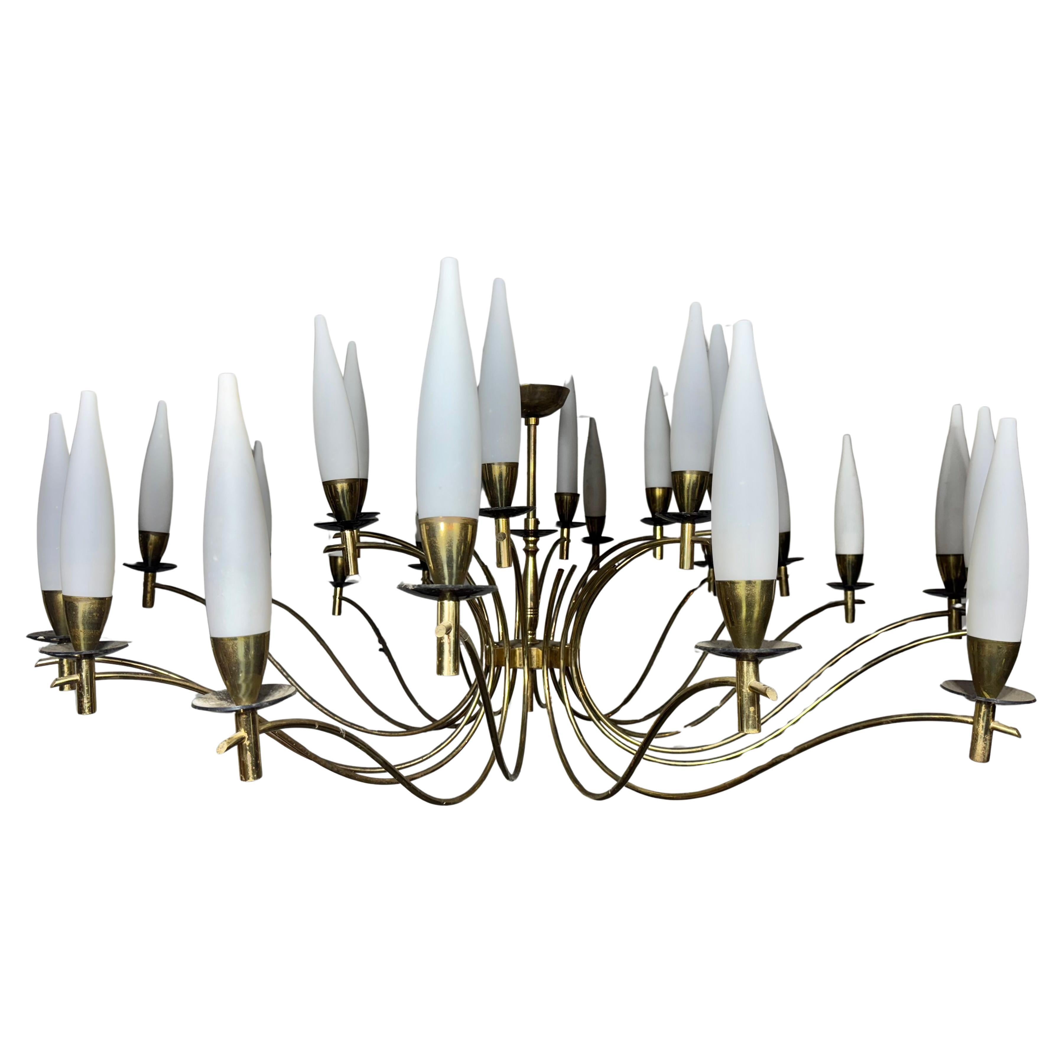 Rare lustre monumental italien à 15 bras Angelo Lelii / Arredoluce 51" de diamètre