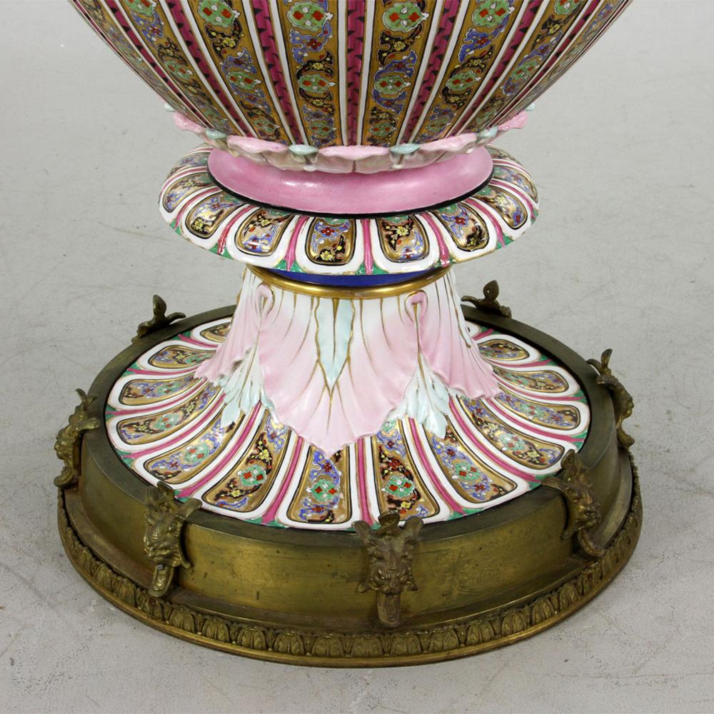 Bronze Rare Monumental 19th Century French Porcelain Urn Centerpiece For Sale
