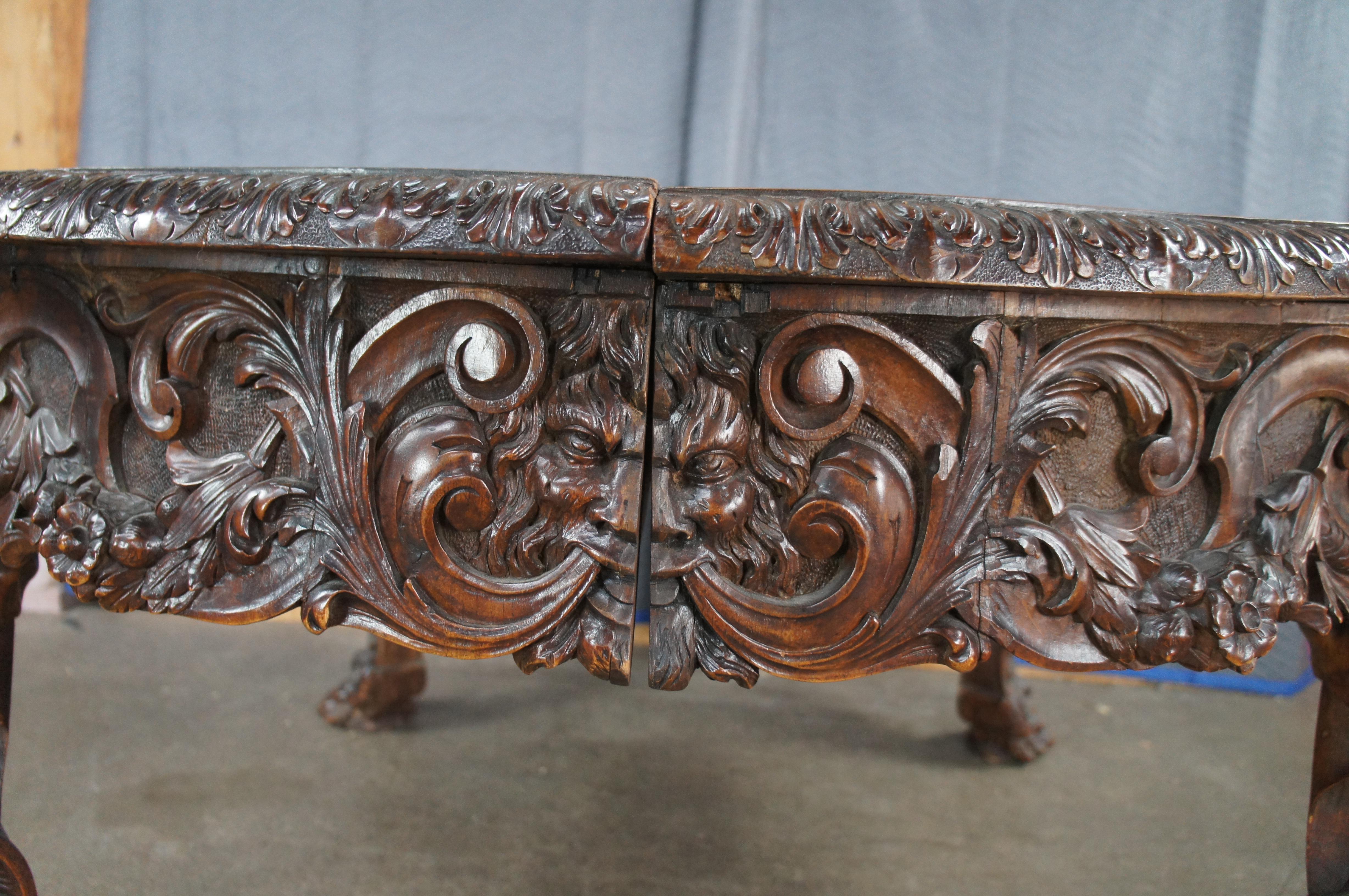 Rare Monumental Antique Italian Renaissance Figural Mahogany Dining Table 125