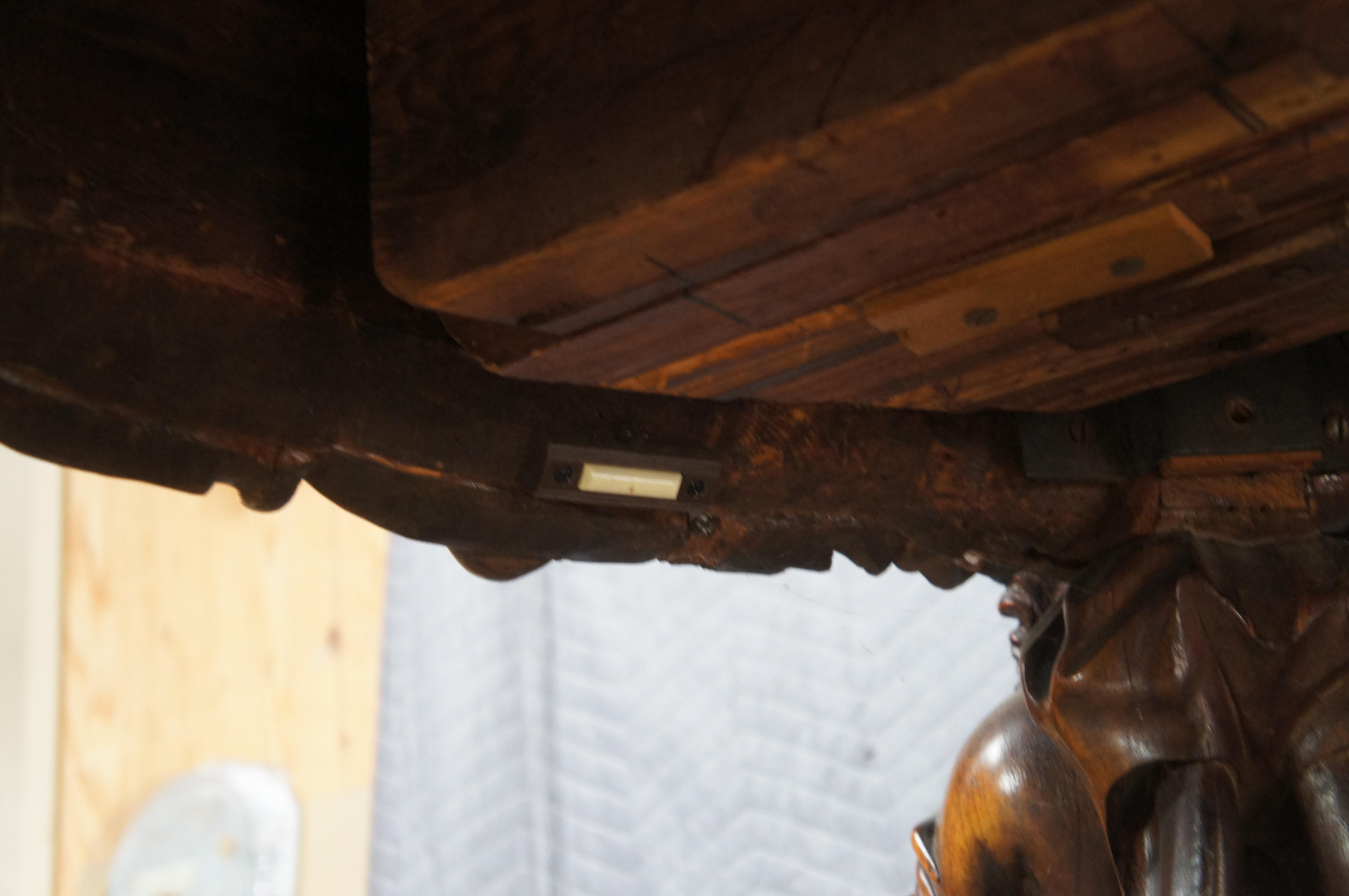 Rare Monumental Antique Italian Renaissance Figural Mahogany Dining Table 125