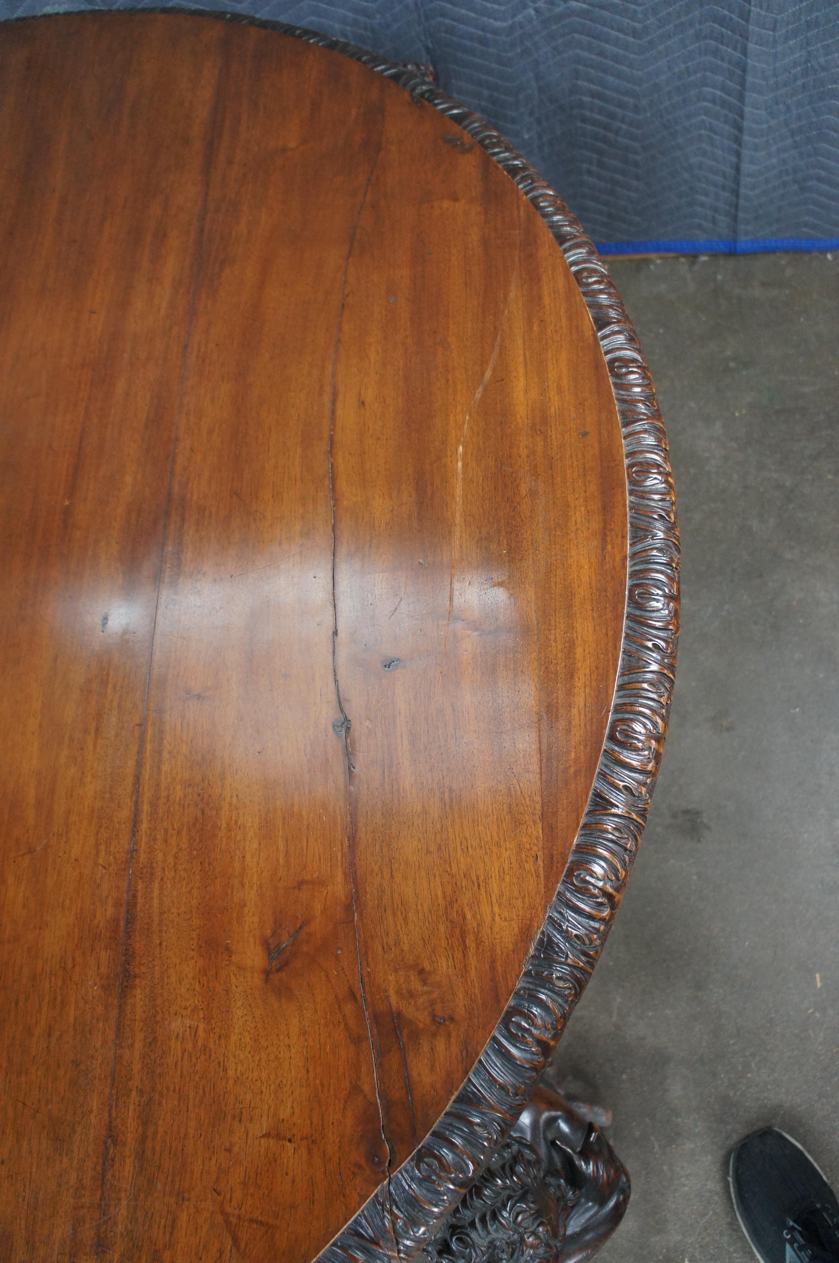 Rare Monumental Antique Italian Renaissance Figural Mahogany Dining Table 125