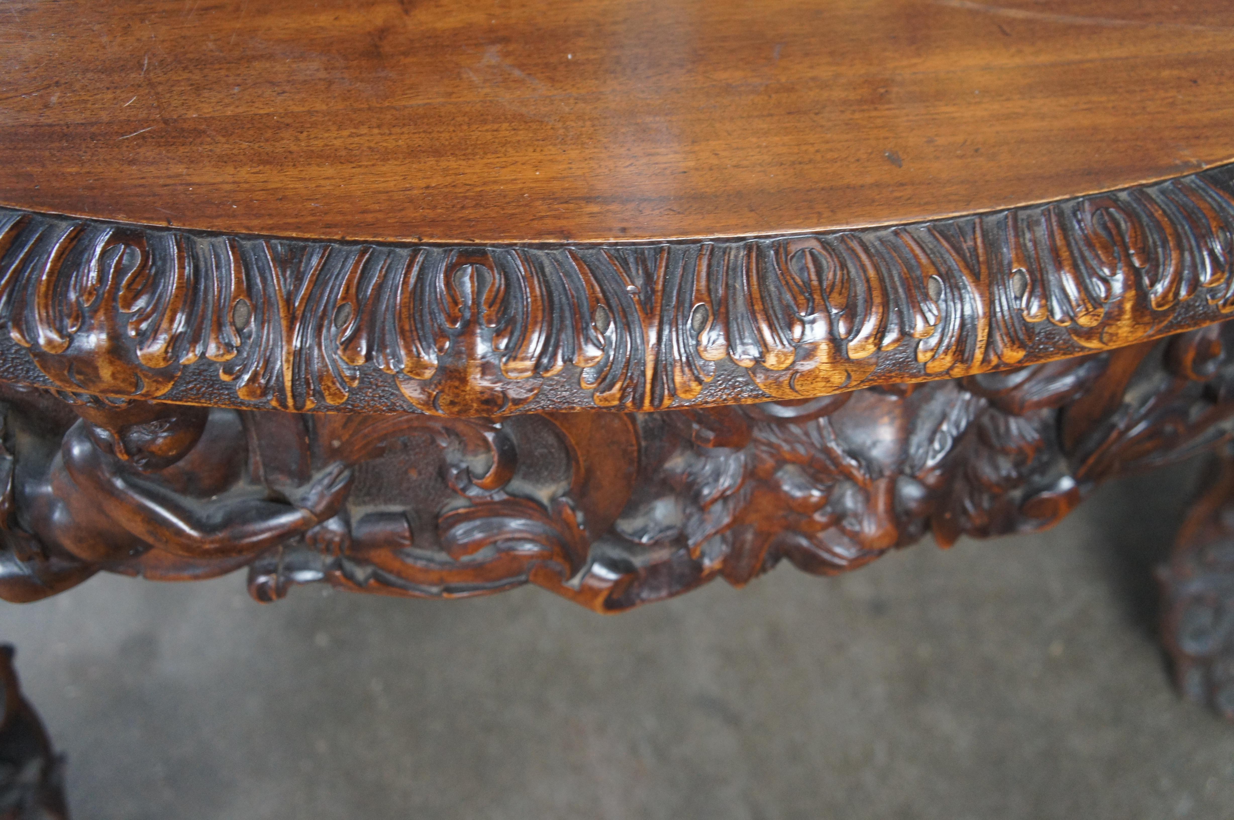 Rare Monumental Antique Italian Renaissance Figural Mahogany Dining Table 125