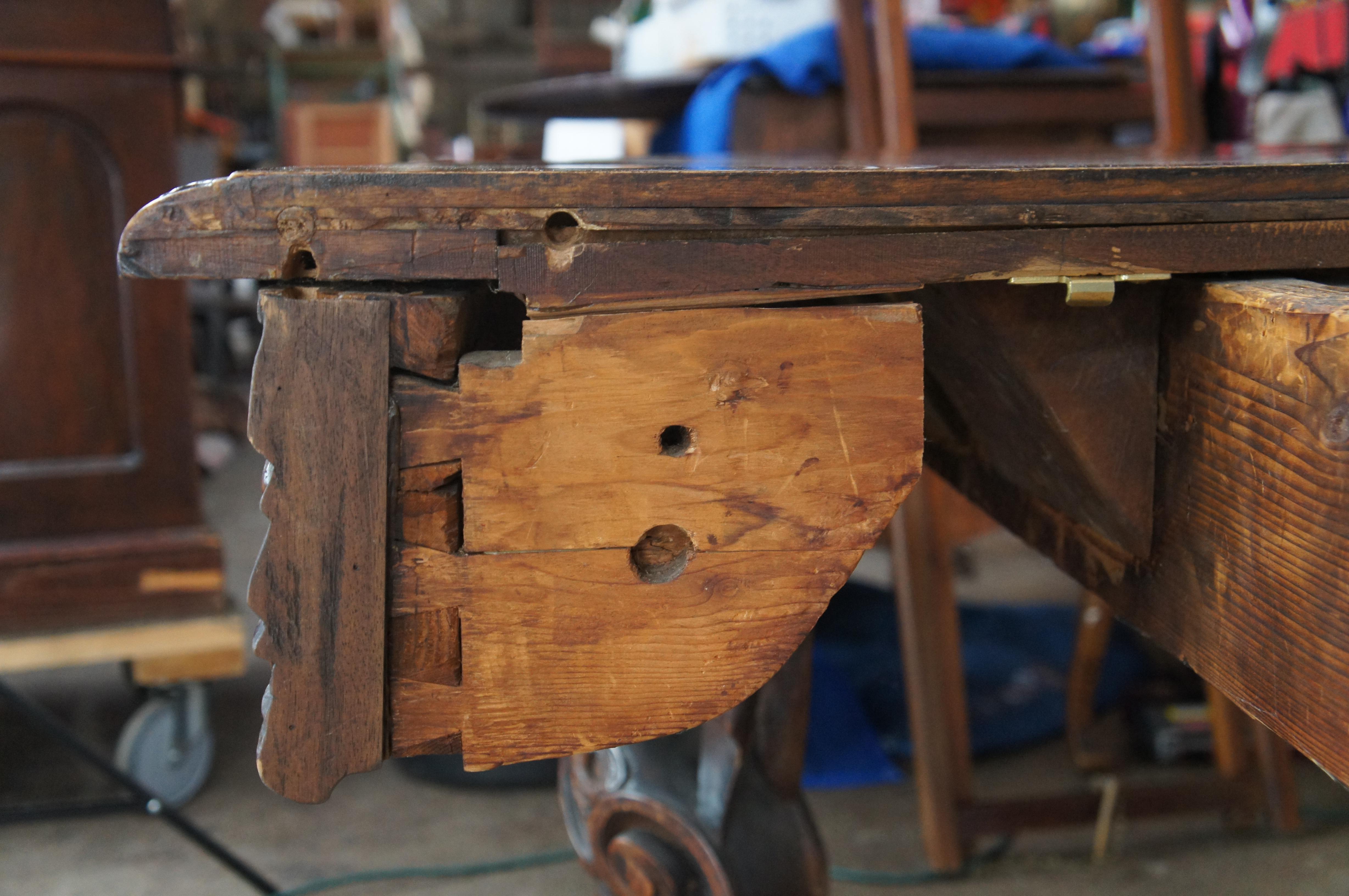 Rare Monumental Antique Italian Renaissance Figural Mahogany Dining Table 125