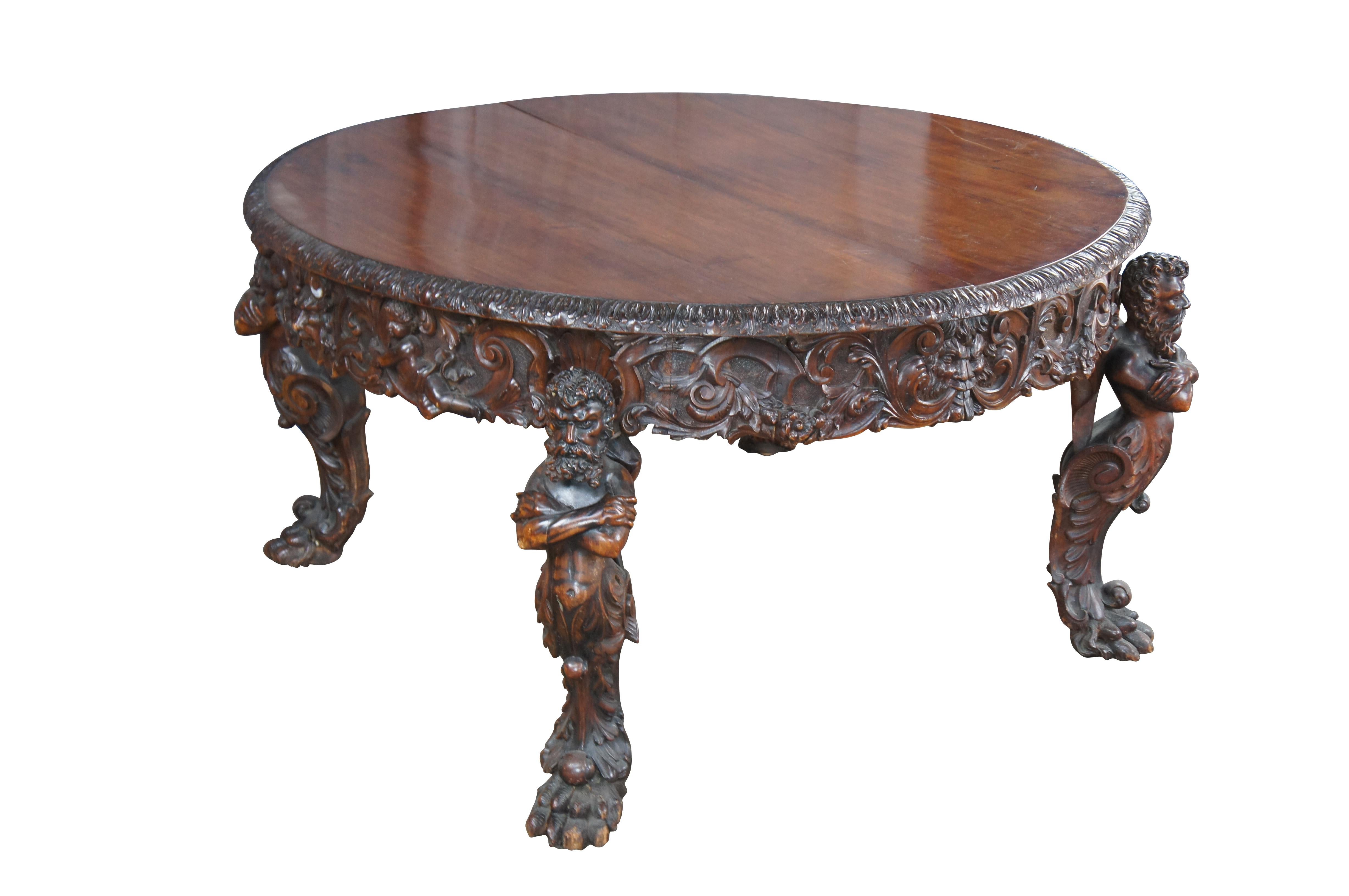 Néo-Renaissance Rare Monumental Antique Italian Renaissance Figural Mahogany Dining Table 125