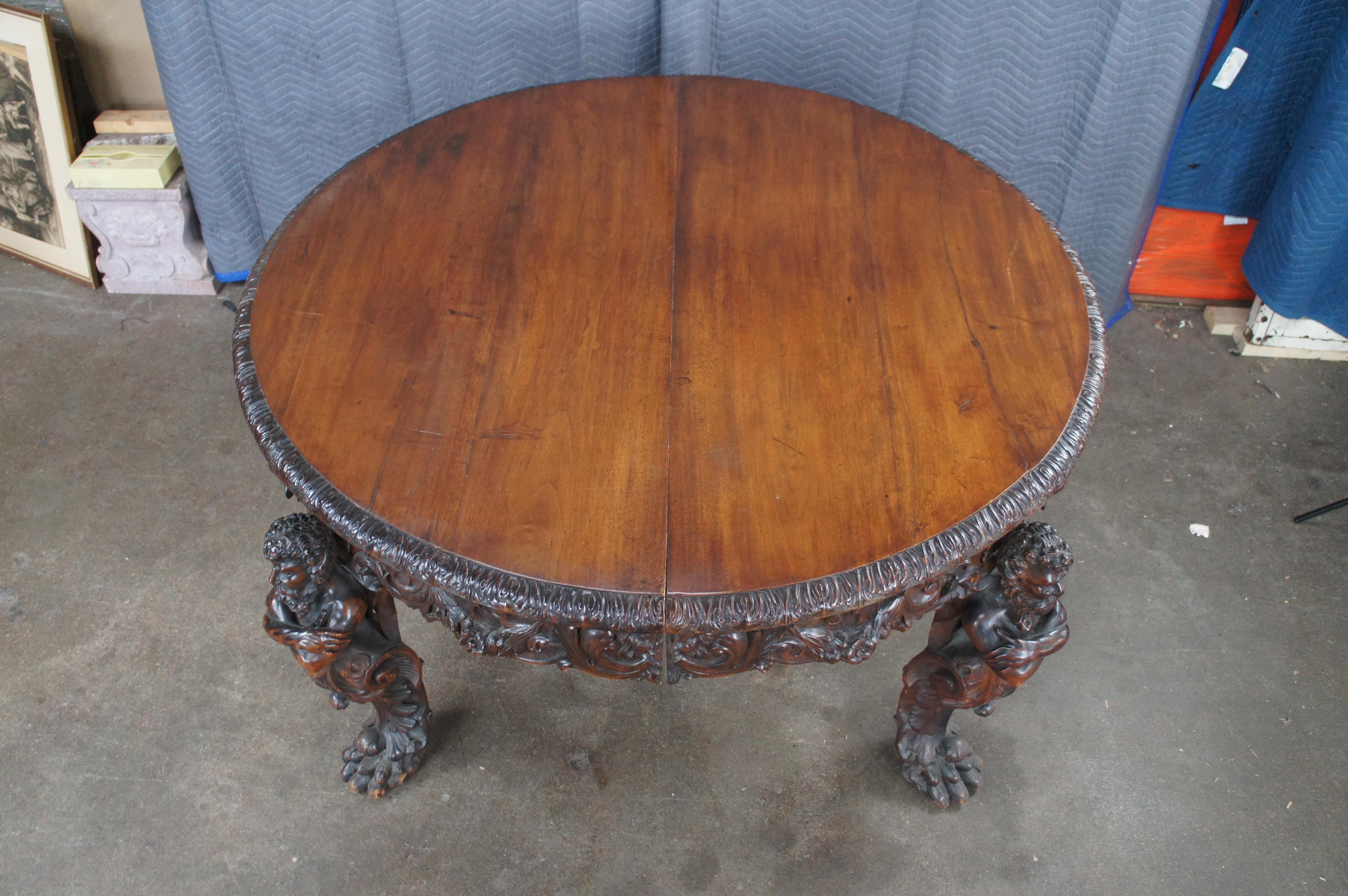 XIXe siècle Rare Monumental Antique Italian Renaissance Figural Mahogany Dining Table 125