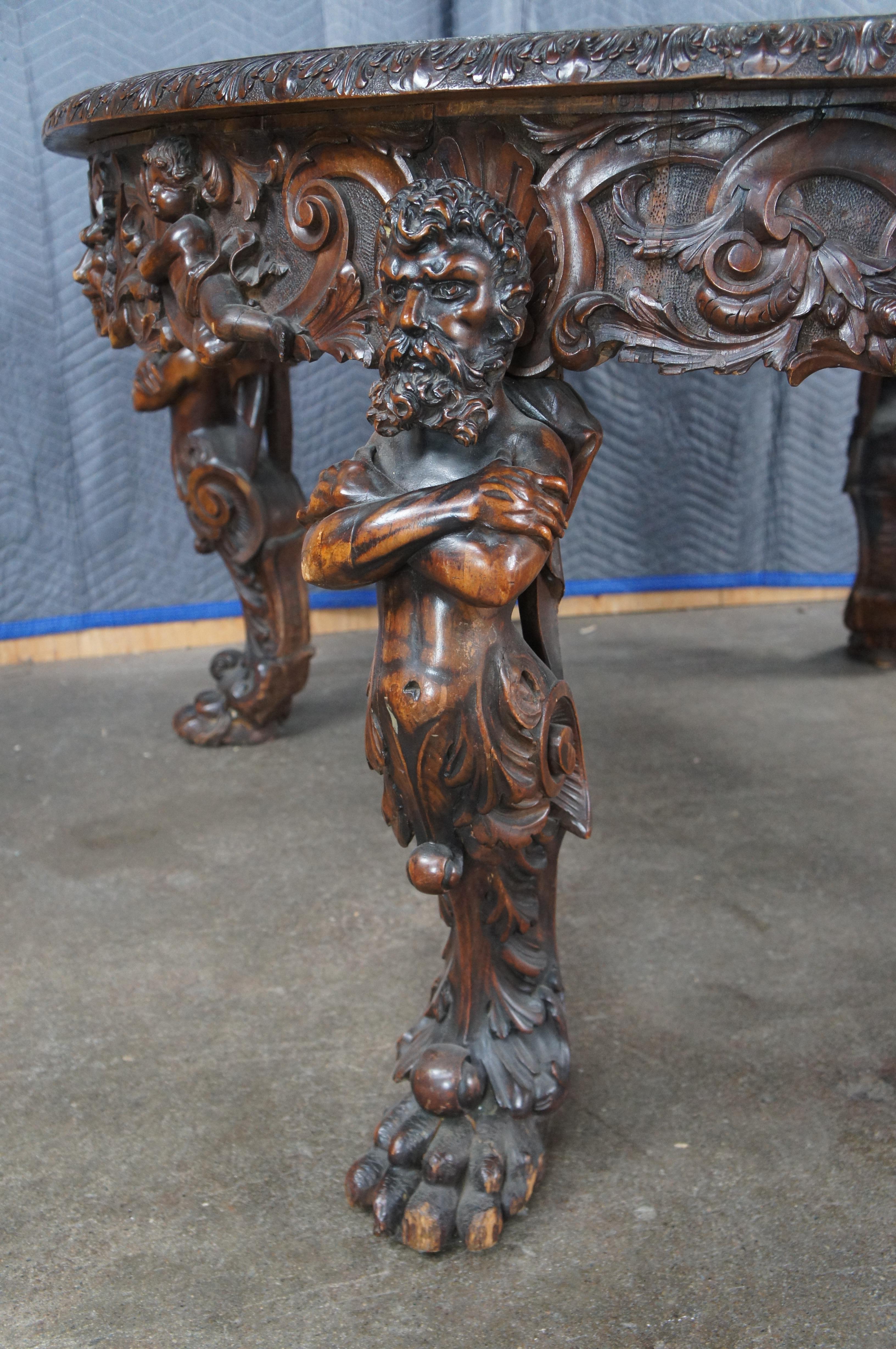 Noyer Rare Monumental Antique Italian Renaissance Figural Mahogany Dining Table 125