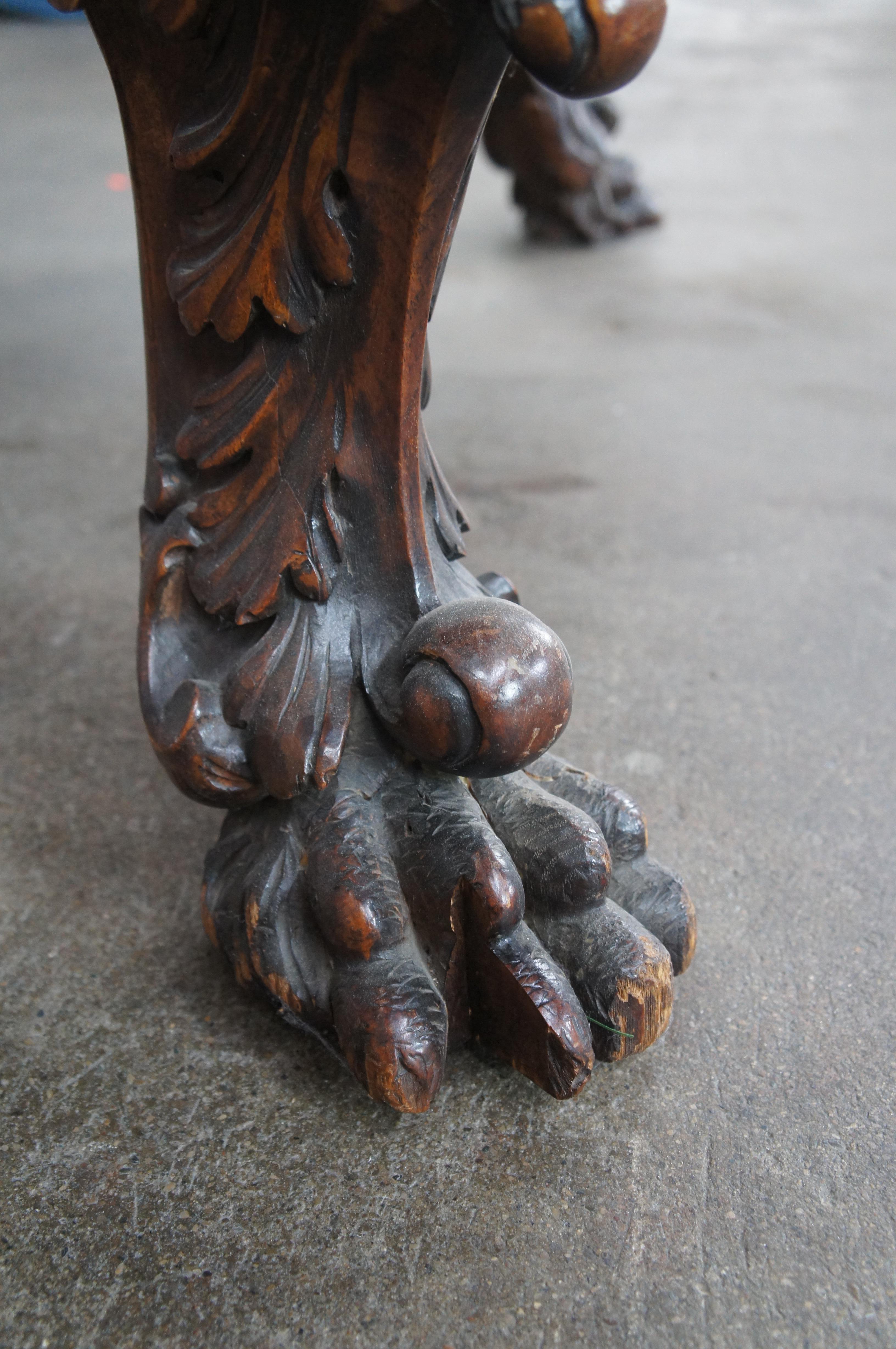 Rare Monumental Antique Italian Renaissance Figural Mahogany Dining Table 125