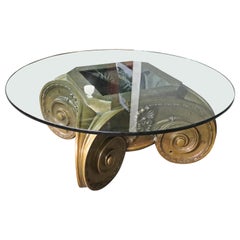 Rare Monumental Architectural Ionic Column Top Coffee Table with Glass