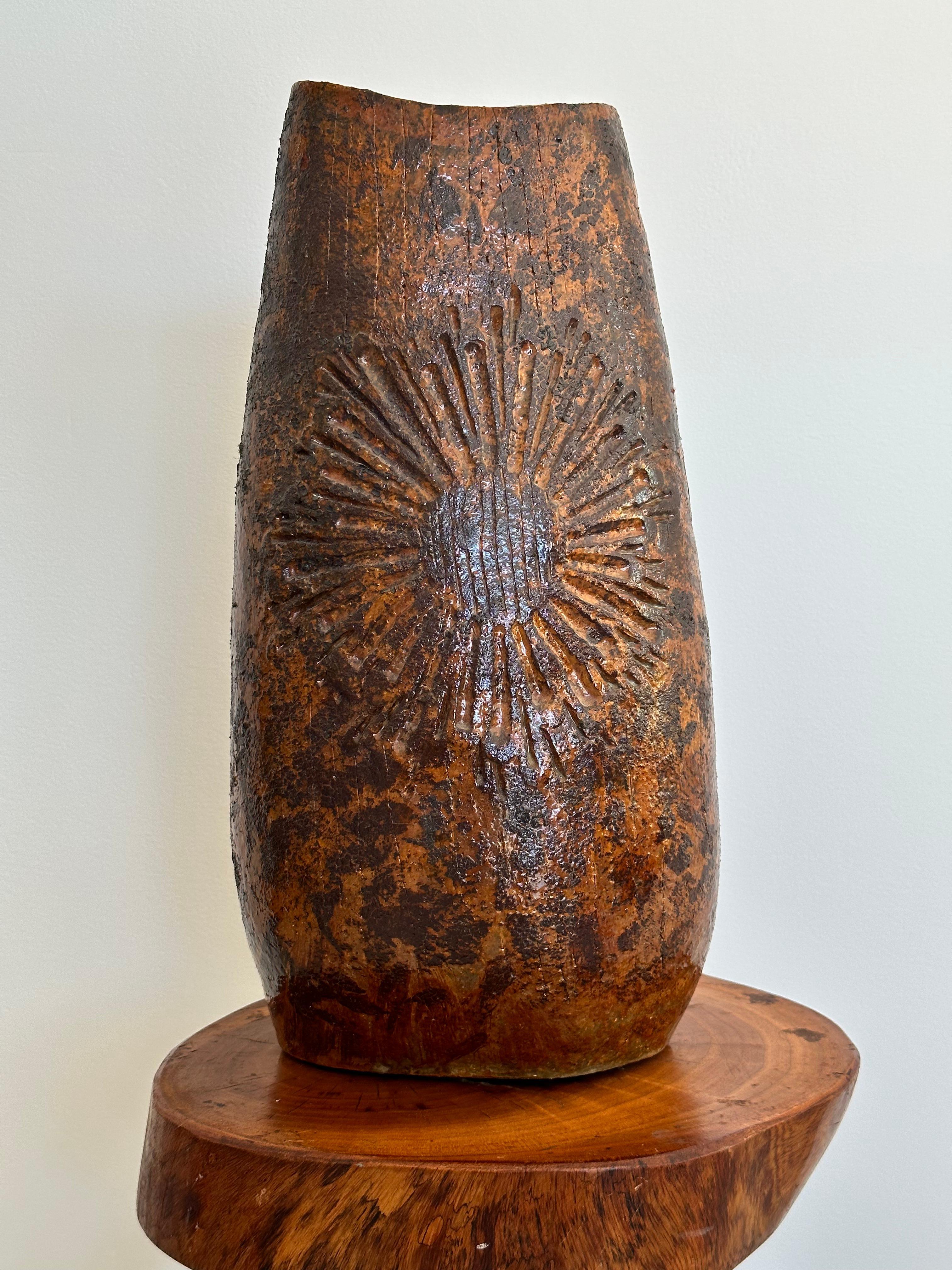 French Provincial Rare monumental brutalist vase in sandstone from La Borne, France 1970 For Sale