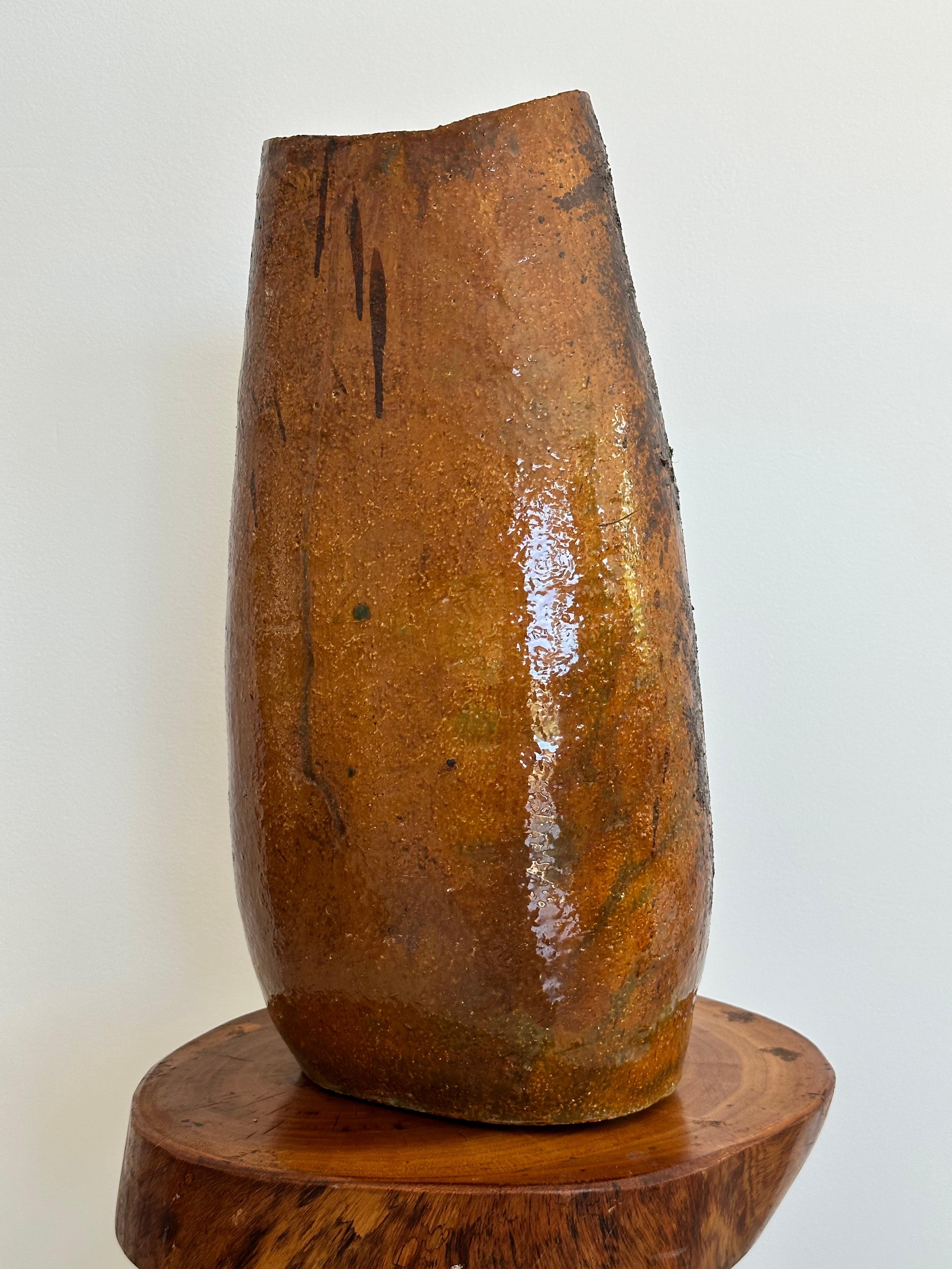 Late 20th Century Rare monumental brutalist vase in sandstone from La Borne, France 1970 For Sale