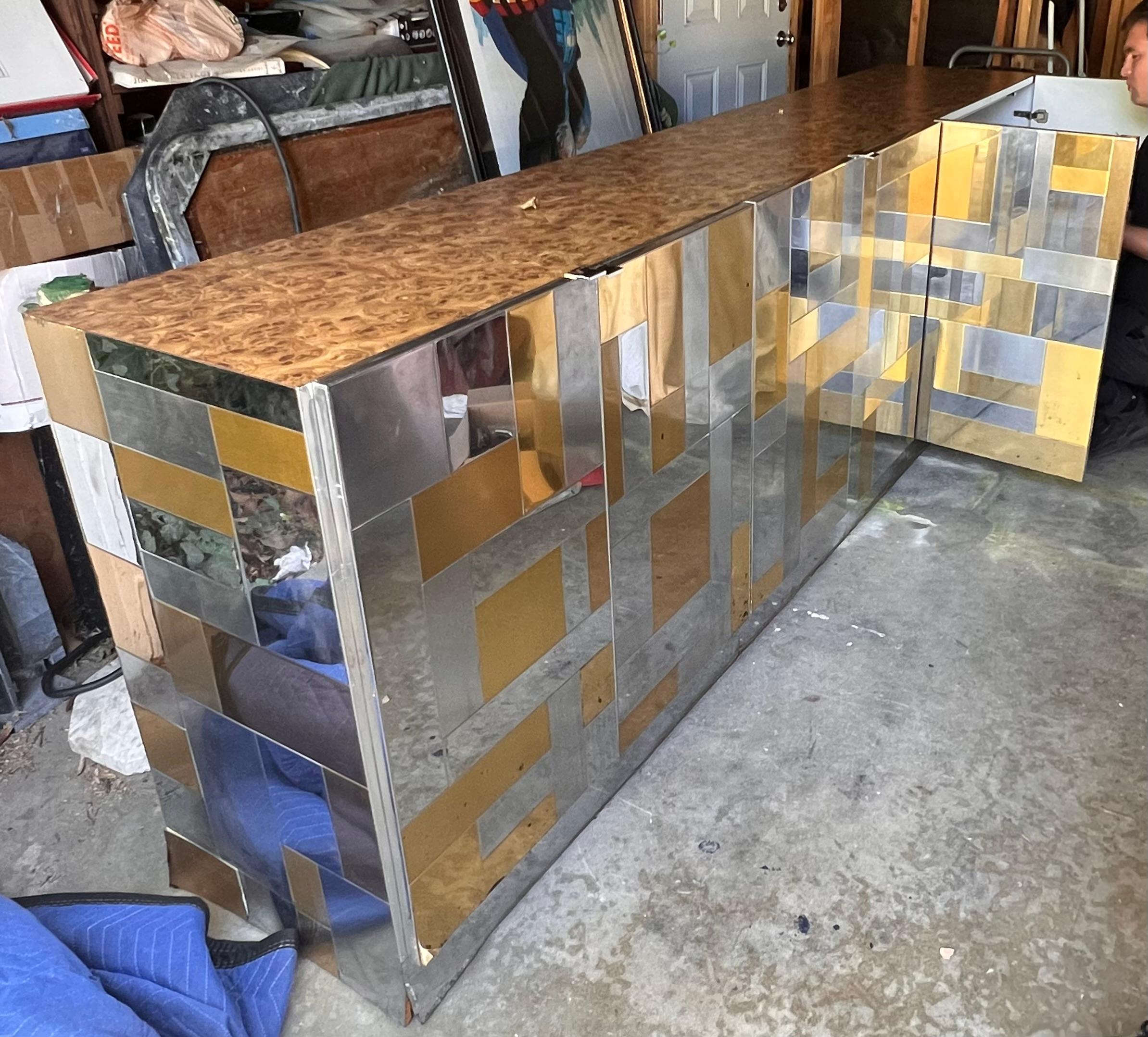 Rare monumental Cityscape credenza with burl top attr. Paul Evans, circa 1975 3