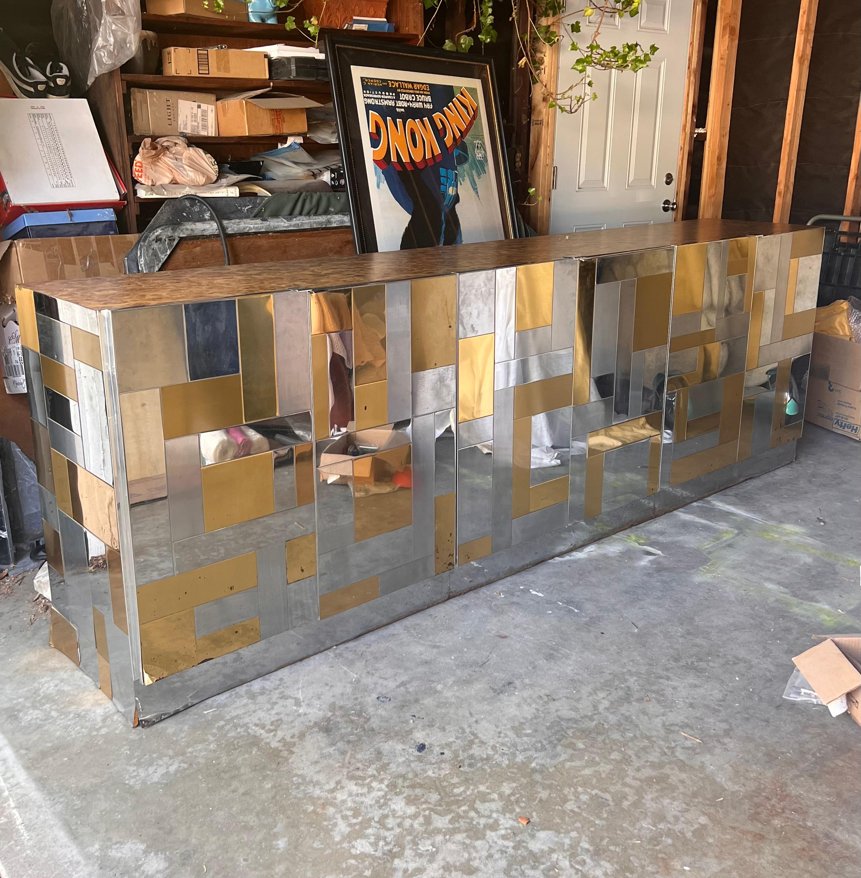 Rare monumental Cityscape credenza with burl top attr. Paul Evans, circa 1975 5