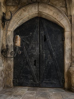 Porte double de château rare, de style gothique français monumental, entièrement en fer forgé