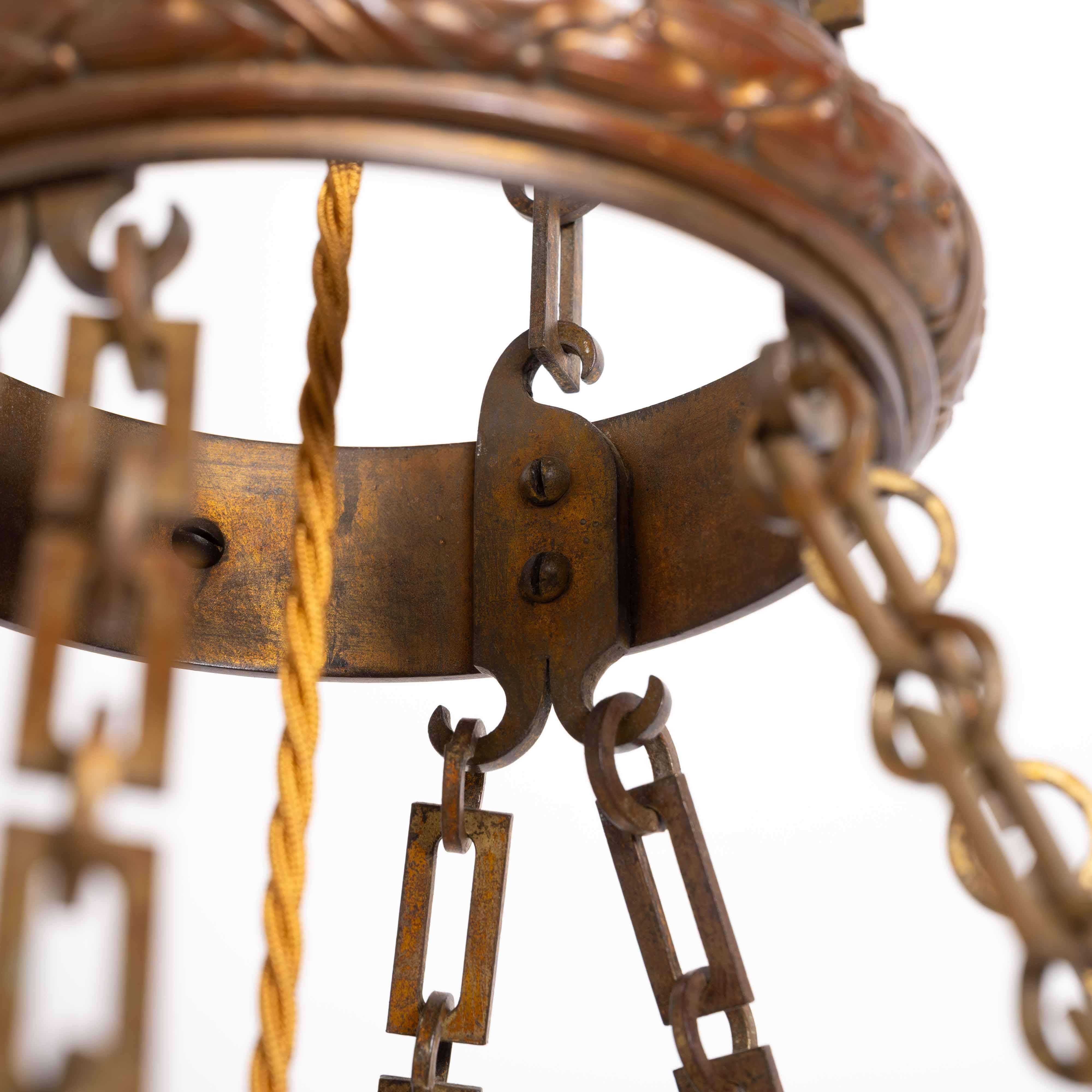 Rara e monumentale lampada a sospensione in pietra di luna Jefferson con eccezionali accessori in fusione in vendita 11