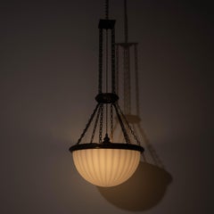 Rare Monumental Jefferson Moonstone Pendant Light With Exceptional Cast Fittings
