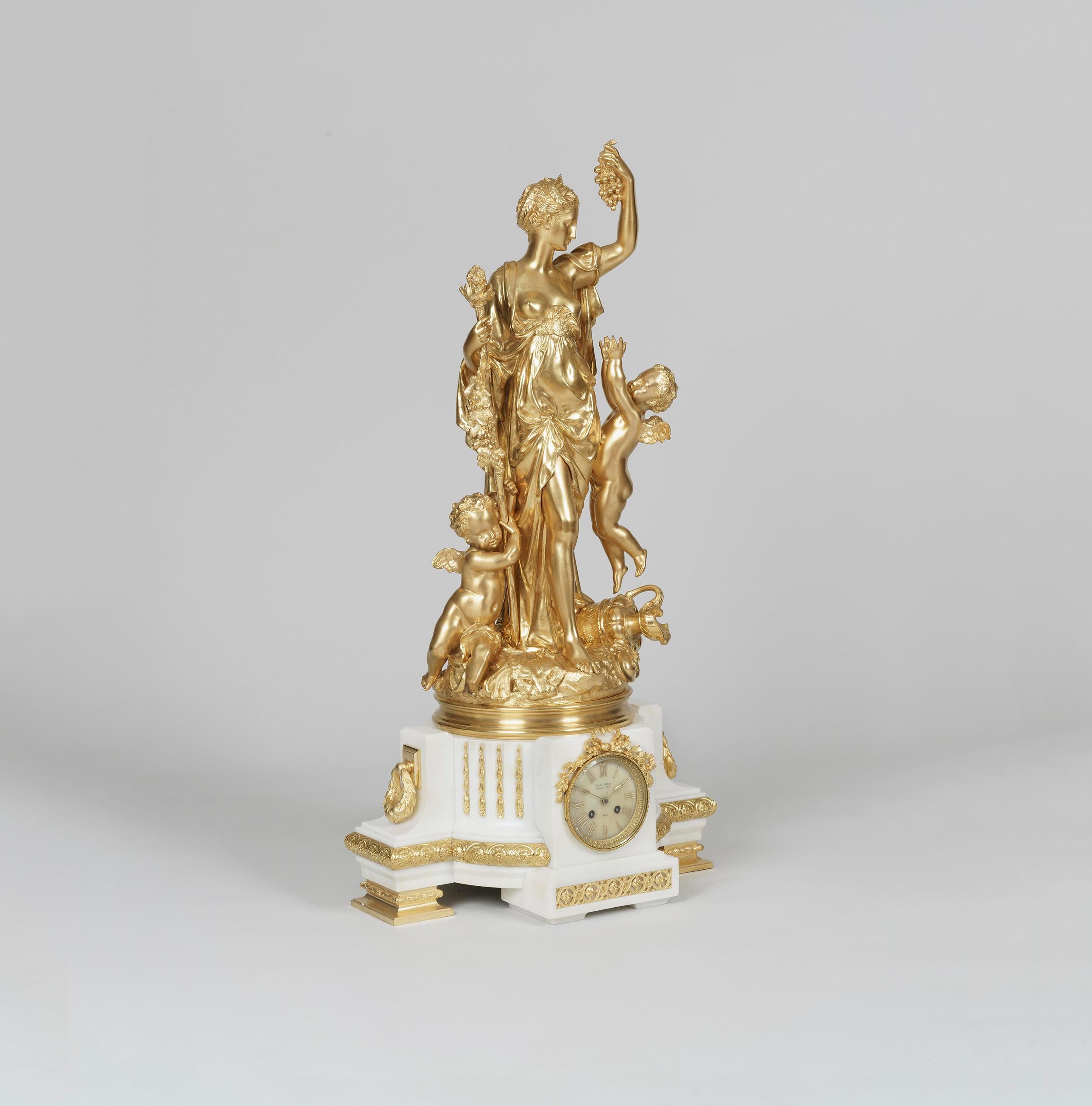 Français Rare ensemble monumental d'horloges en marbre et bronze doré par Jules Graux de Paris en vente