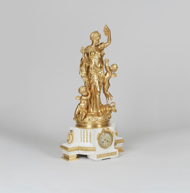 French Rare Monumental Marble and Gilt Bronze Clock Set by Jules Graux of Paris For Sale