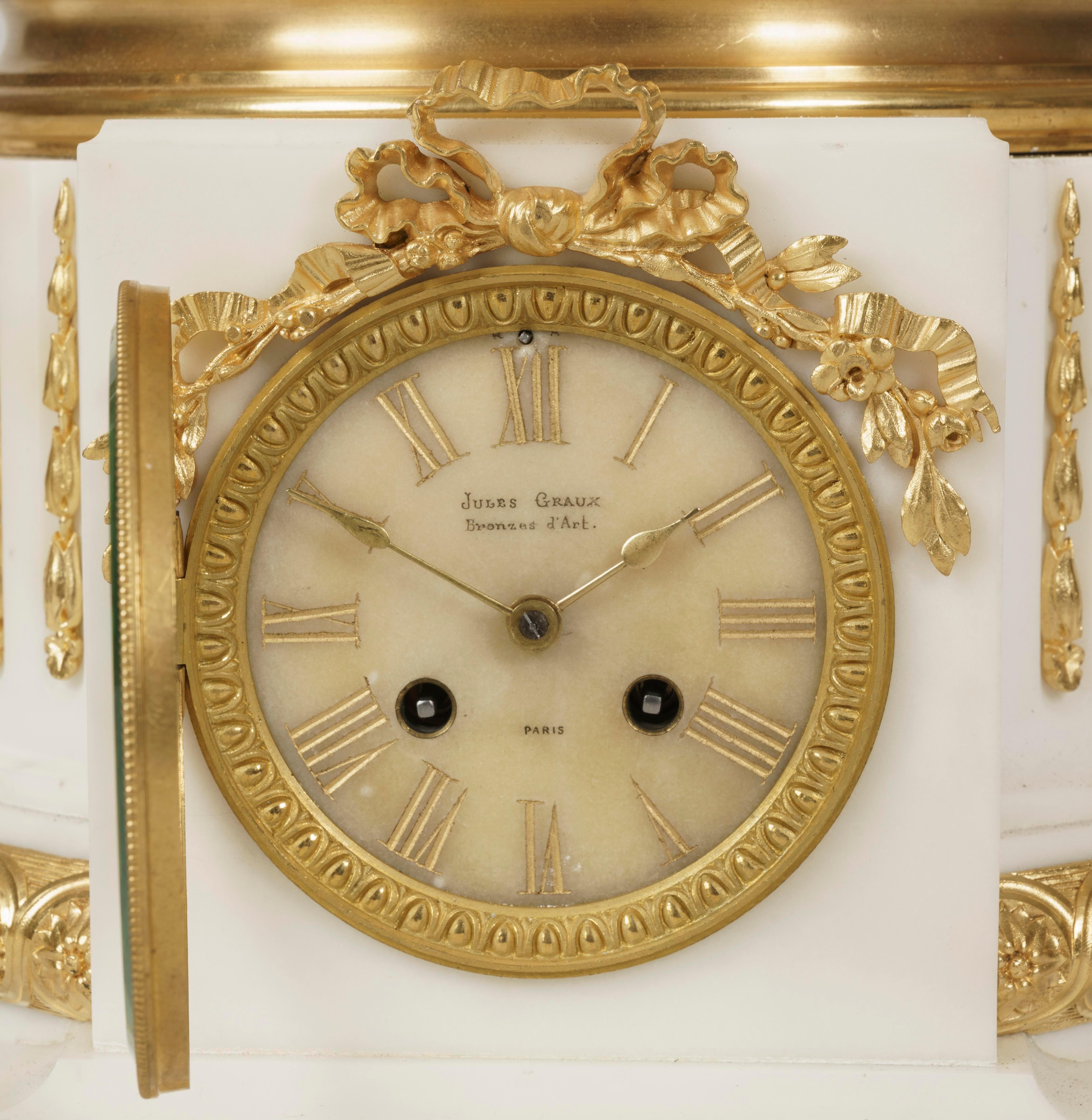 Rare Monumental Marble and Gilt Bronze Clock Set by Jules Graux of Paris In Good Condition For Sale In London, GB