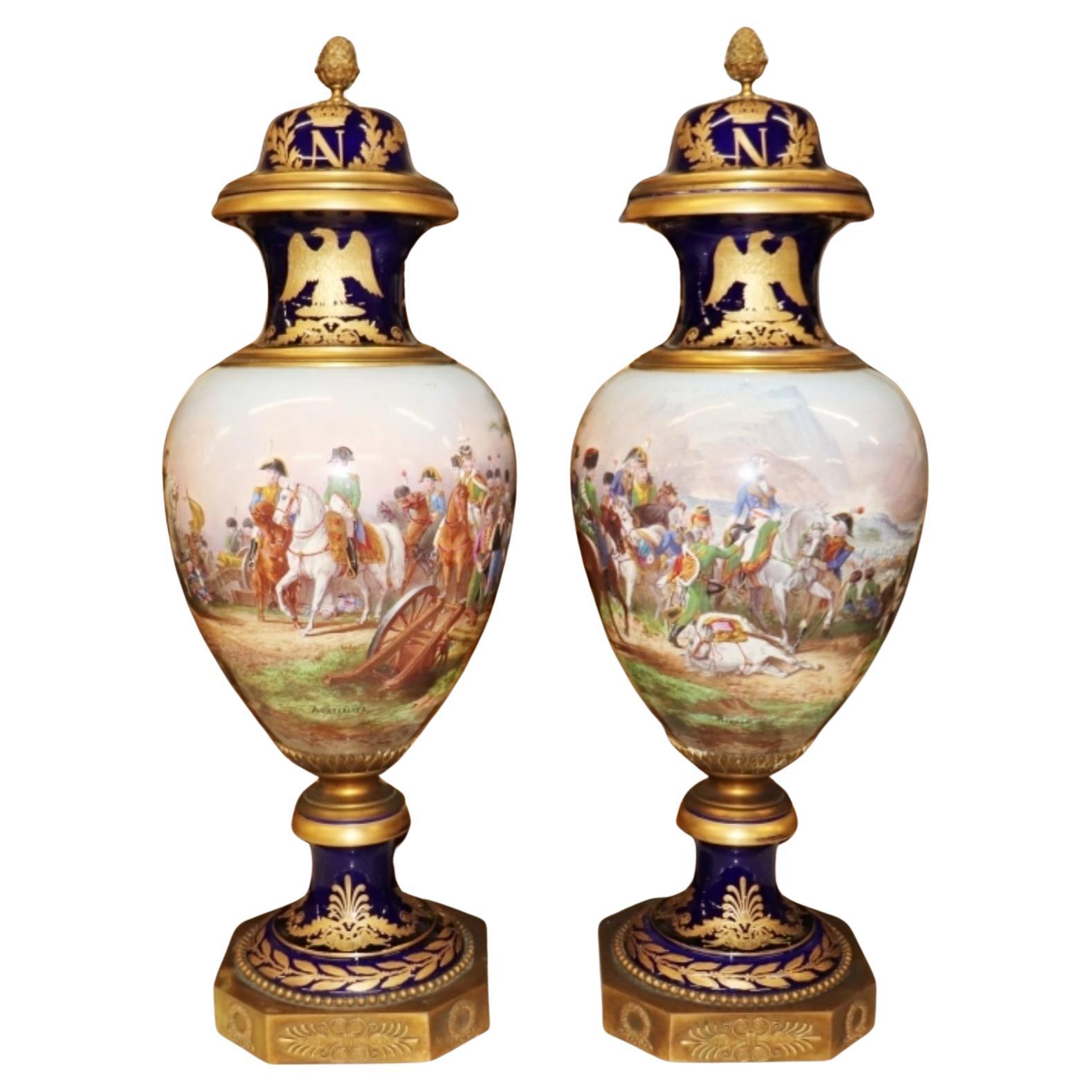 Rare Monumental Pair 19th Century Napoleonic French Sevres Urns circa 1880