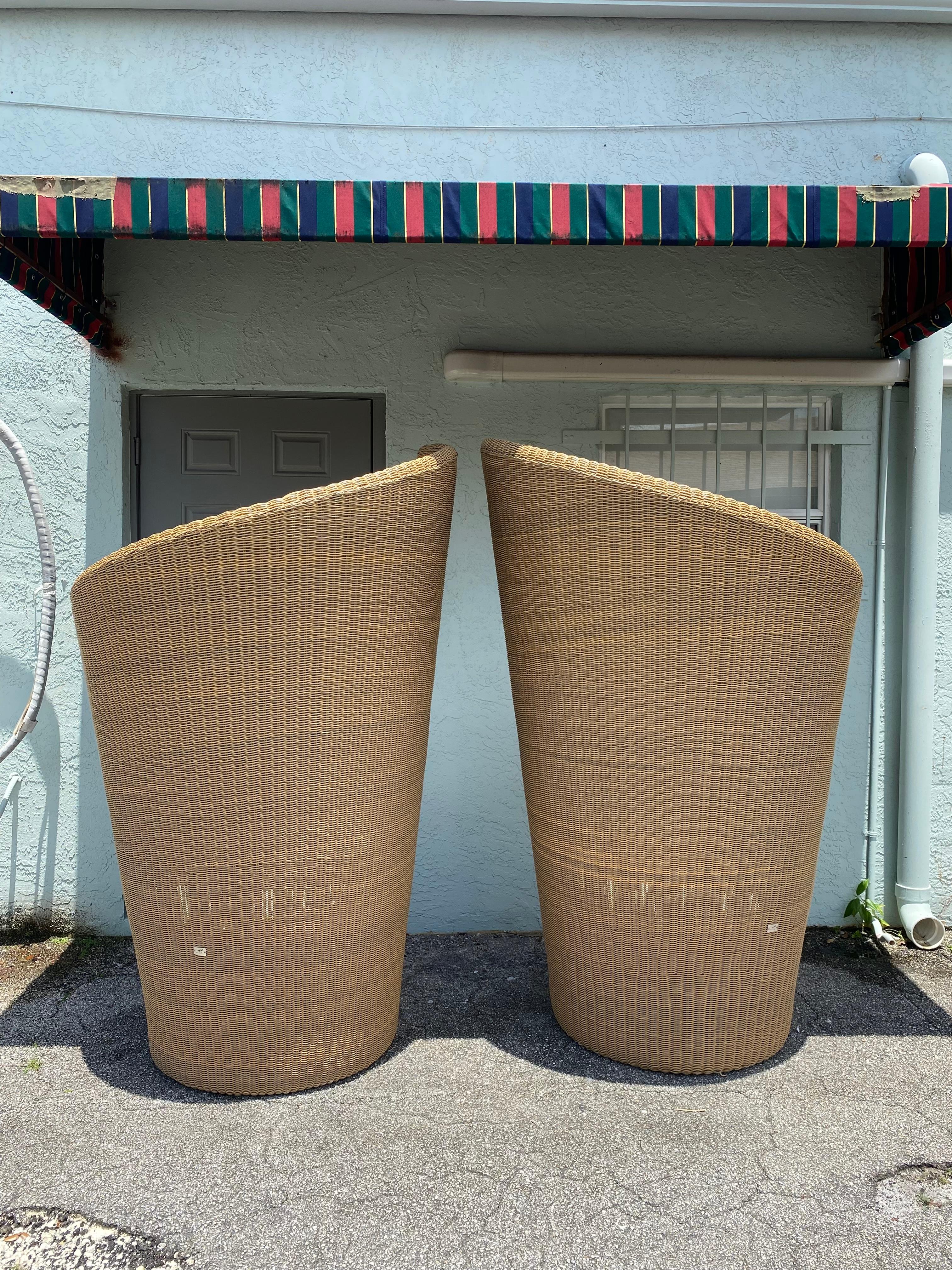Rare Freeline Monumental Sculptural Rattan Chairs, Set of 2 For Sale 5