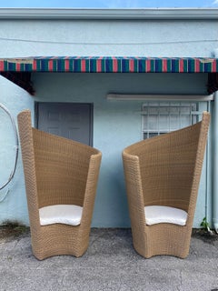 Rare Freeline Monumental Sculptural Rattan Chairs, Set of 2