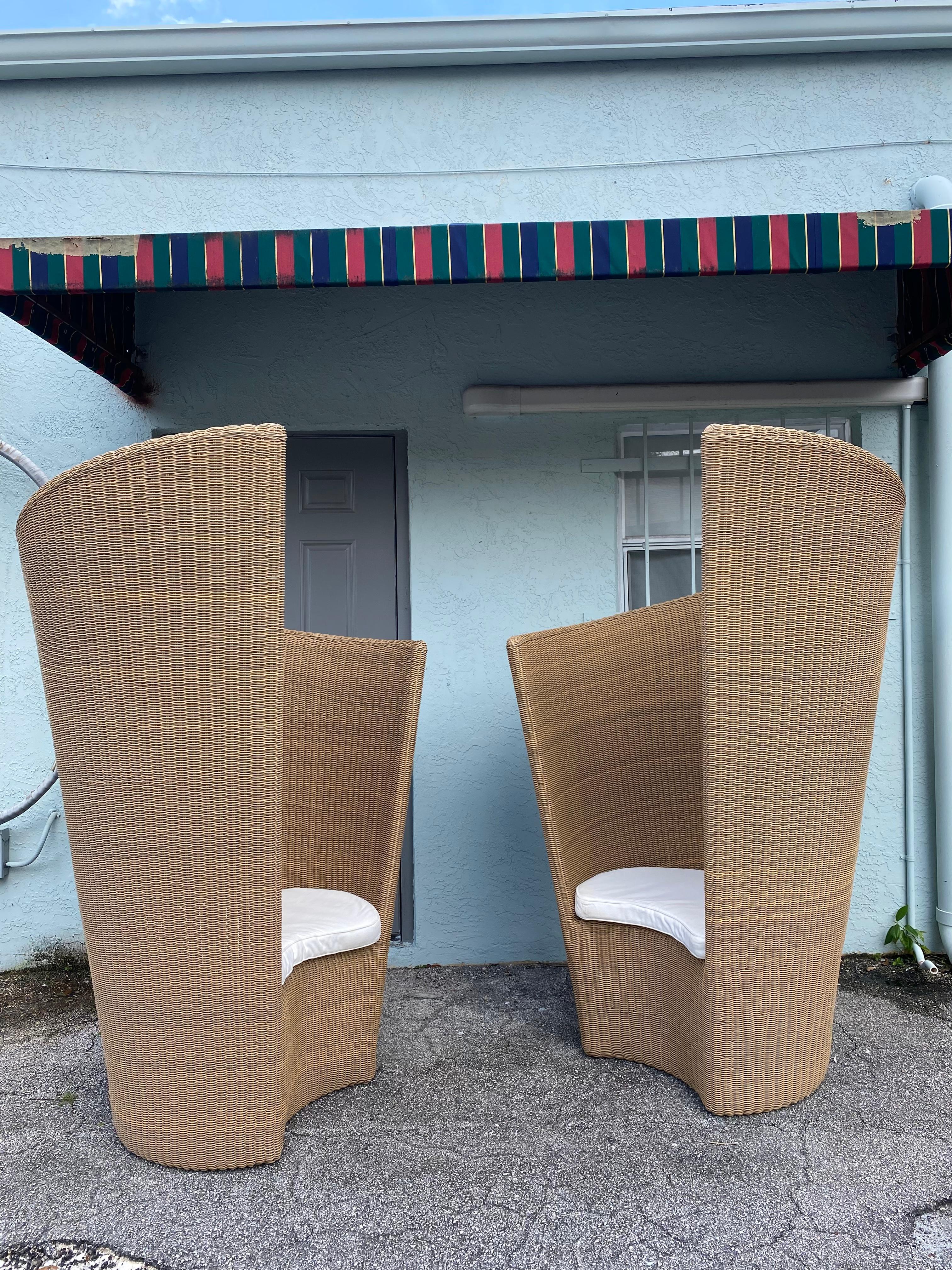 Rare Freeline Monumental Sculptural Rattan Chairs, Set of 2 In Good Condition For Sale In Fort Lauderdale, FL