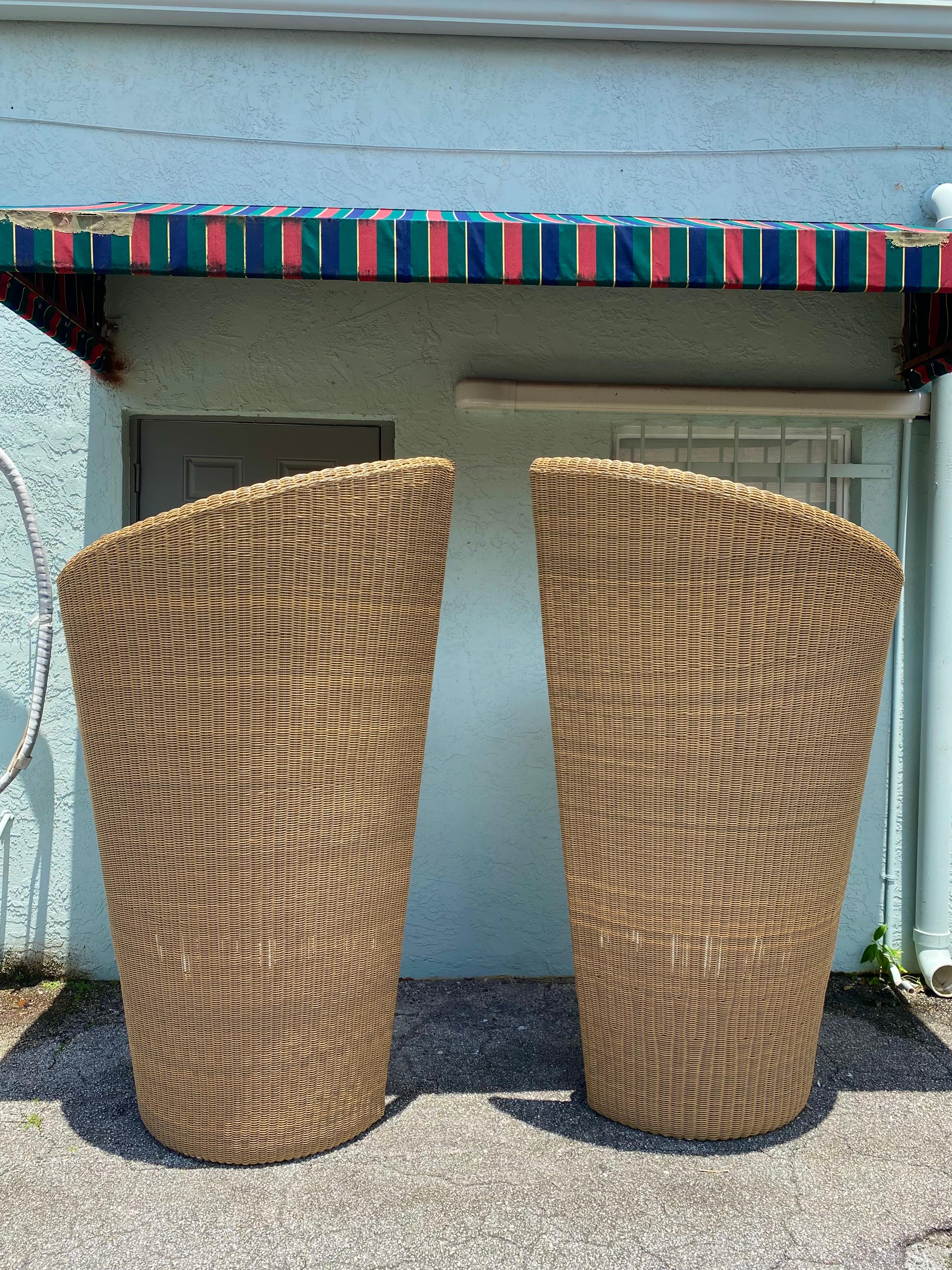 Contemporary Rare Freeline Monumental Sculptural Rattan Chairs, Set of 2 For Sale