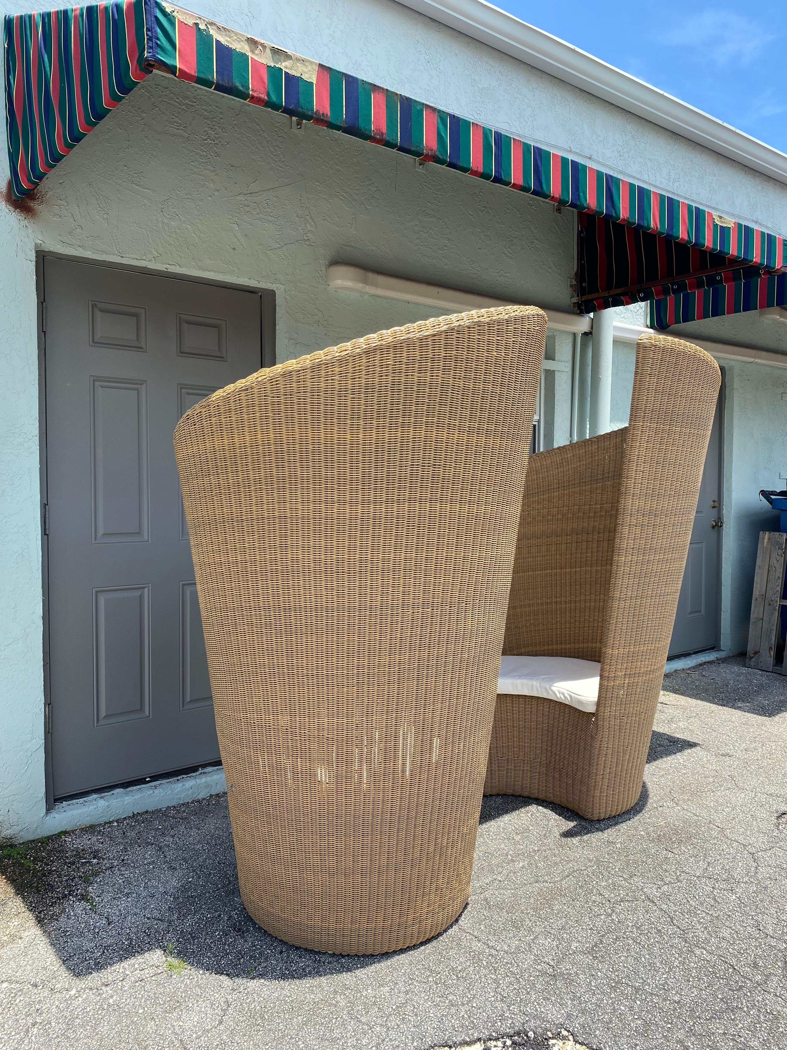 Upholstery Rare Freeline Monumental Sculptural Rattan Chairs, Set of 2 For Sale