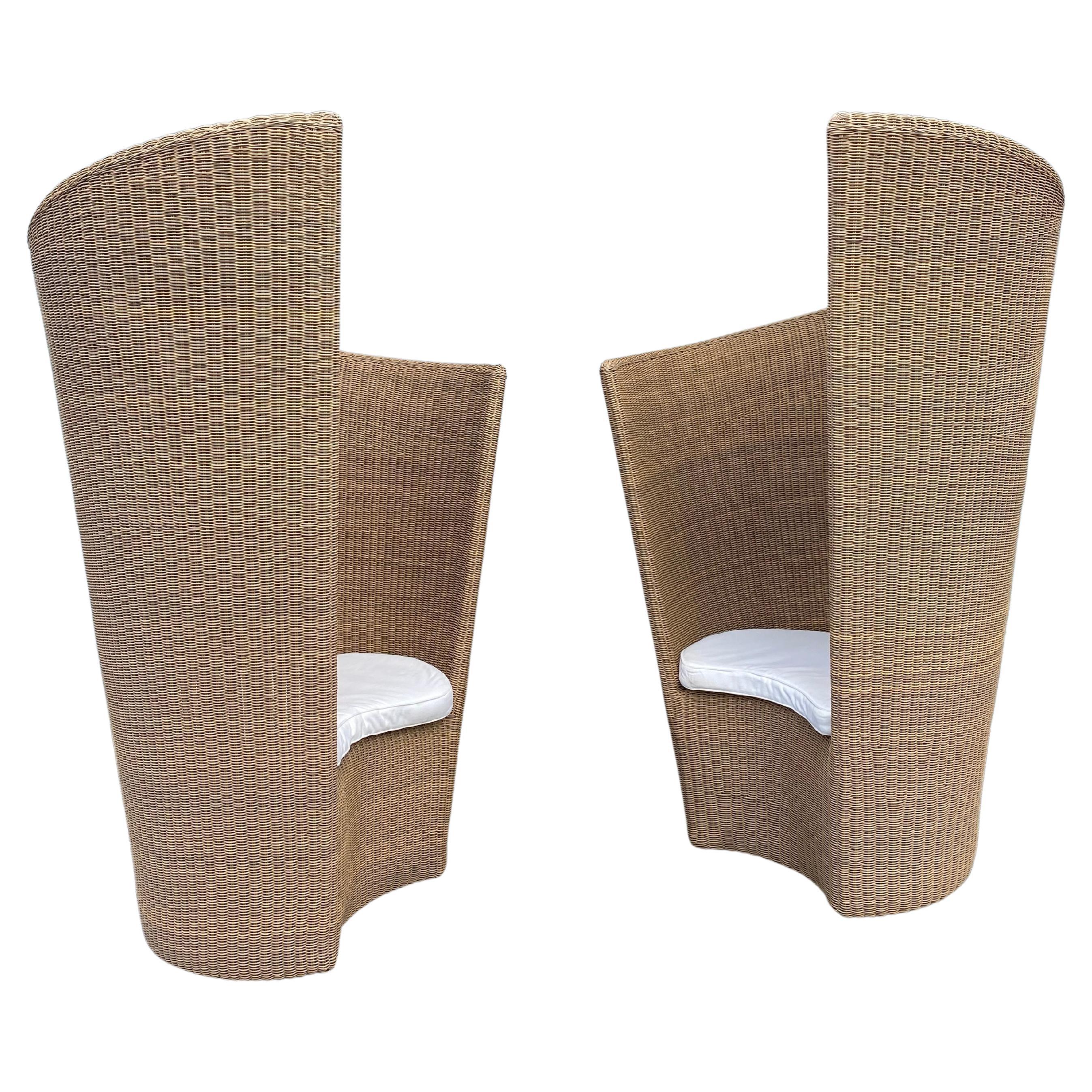 Rare Freeline Monumental Sculptural Rattan Chairs, Set of 2 For Sale