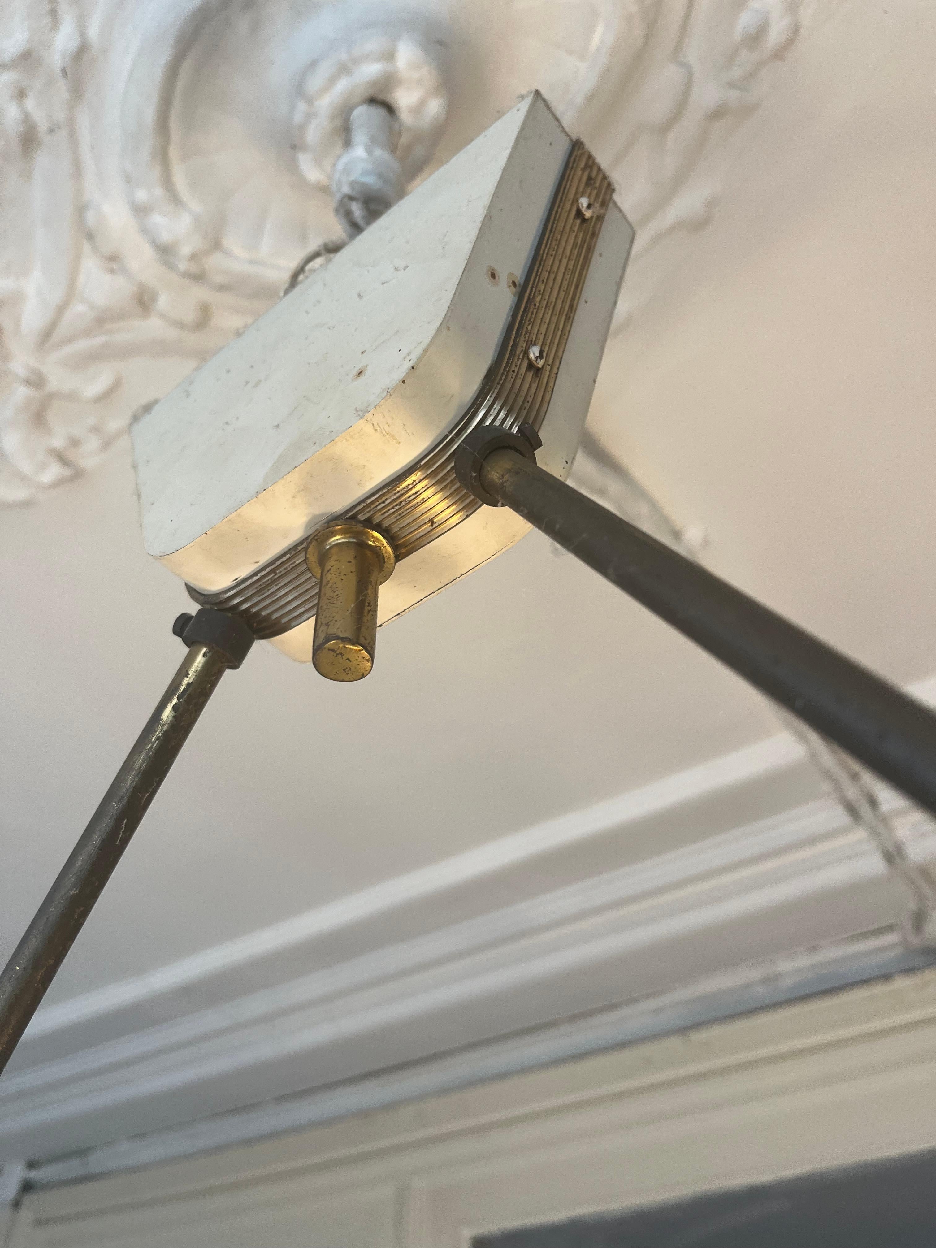 Rare Monumental Stilnovo Brass and Cream White Metal Chandelier, Italy, 1950s For Sale 5