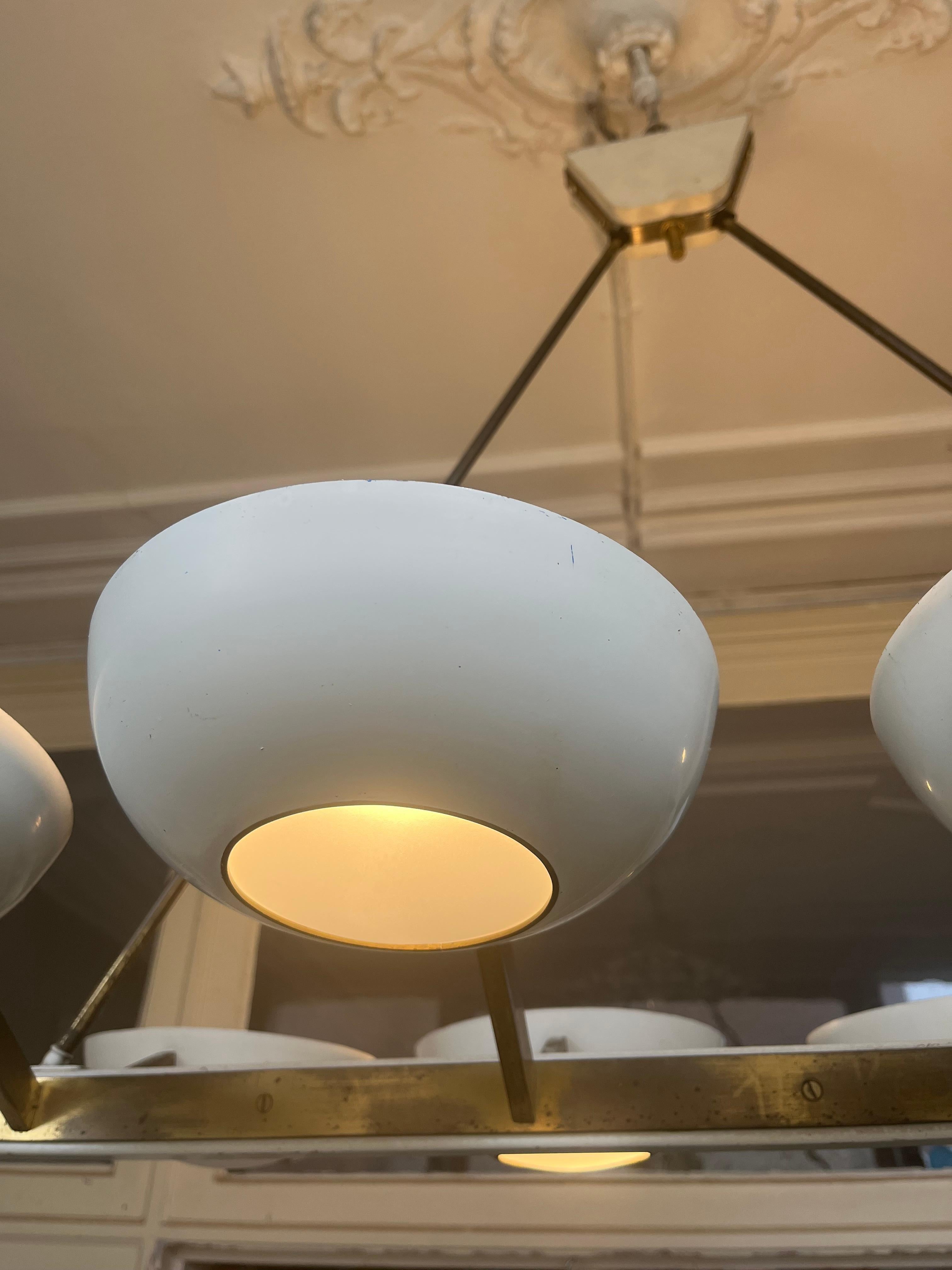 Rare Monumental Stilnovo Brass and Cream White Metal Chandelier, Italy, 1950s For Sale 3
