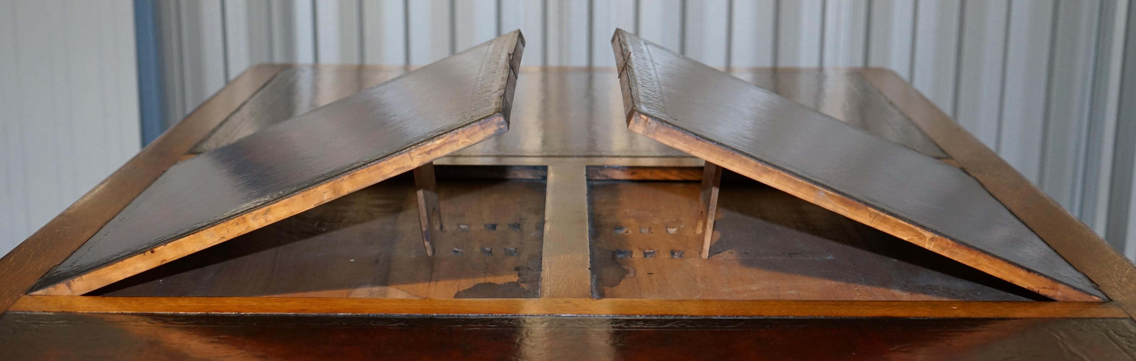 Rare Monumental Victorian Restored Oak Brown Leather Partner Desk Writing Slopes 6