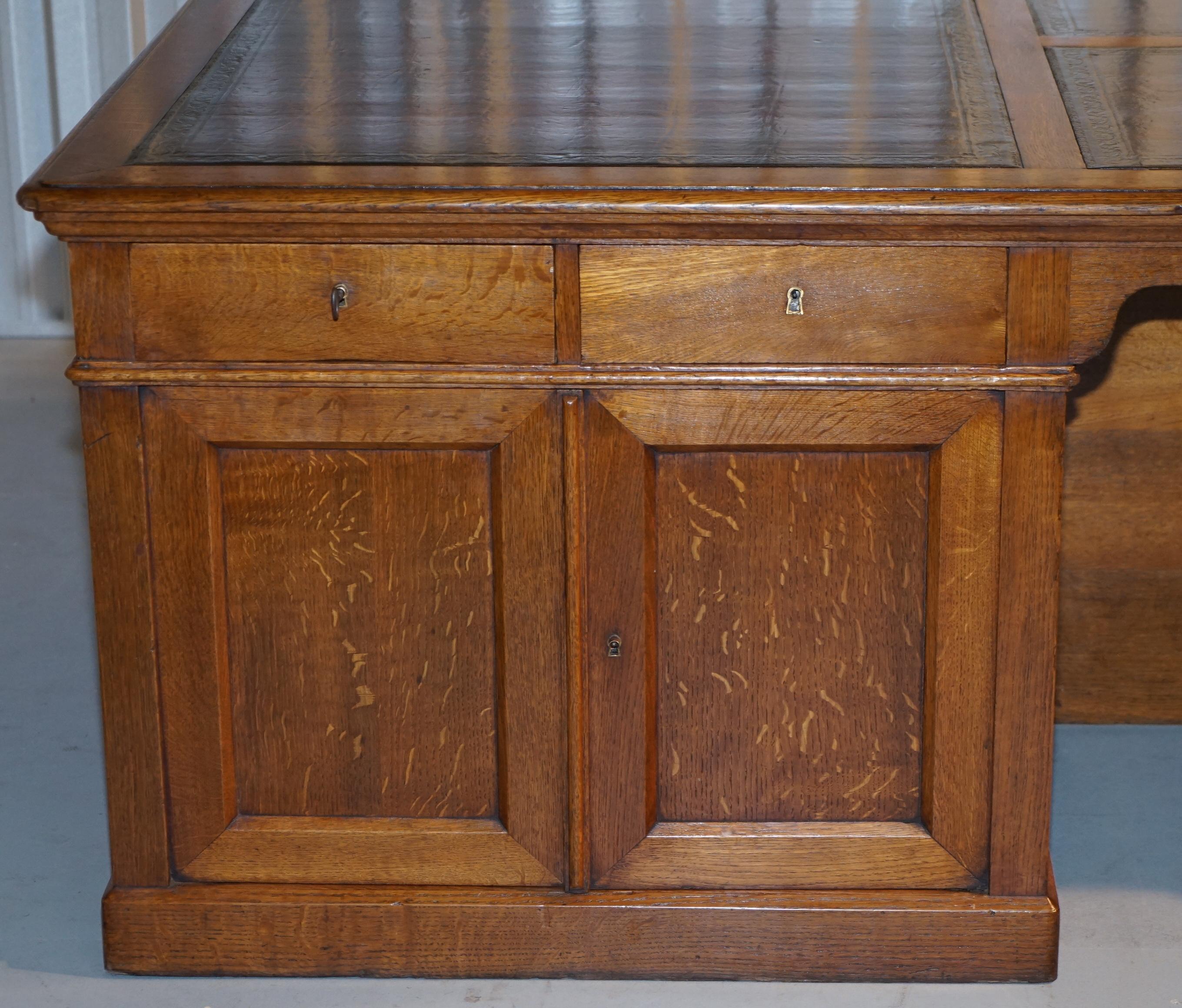 Rare Monumental Victorian Restored Oak Brown Leather Partner Desk Writing Slopes 2