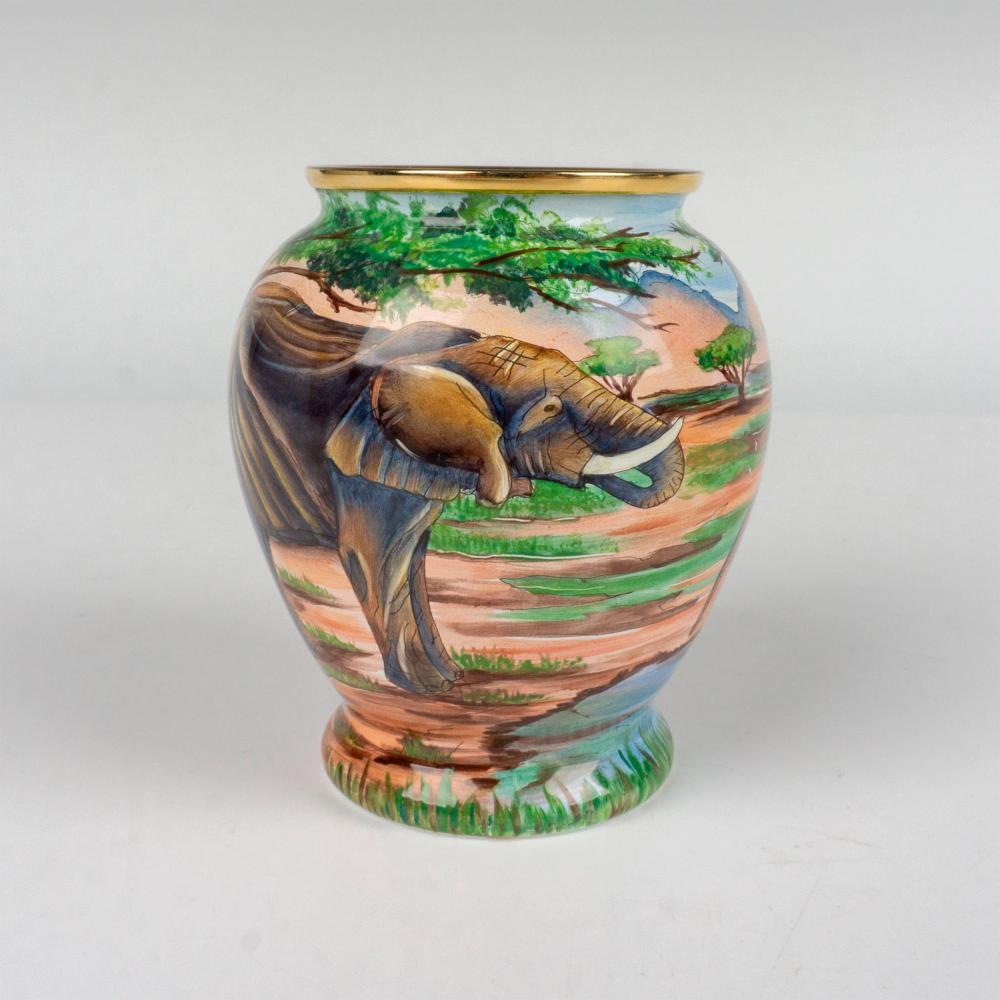 Arts and Crafts RARE MOORCROFT ENAMEL miniature Vase Elephants at The Water Hole. UNIQUE .Boxed For Sale