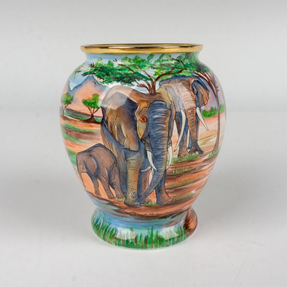 Glazed RARE MOORCROFT ENAMEL miniature Vase Elephants at The Water Hole. UNIQUE .Boxed For Sale