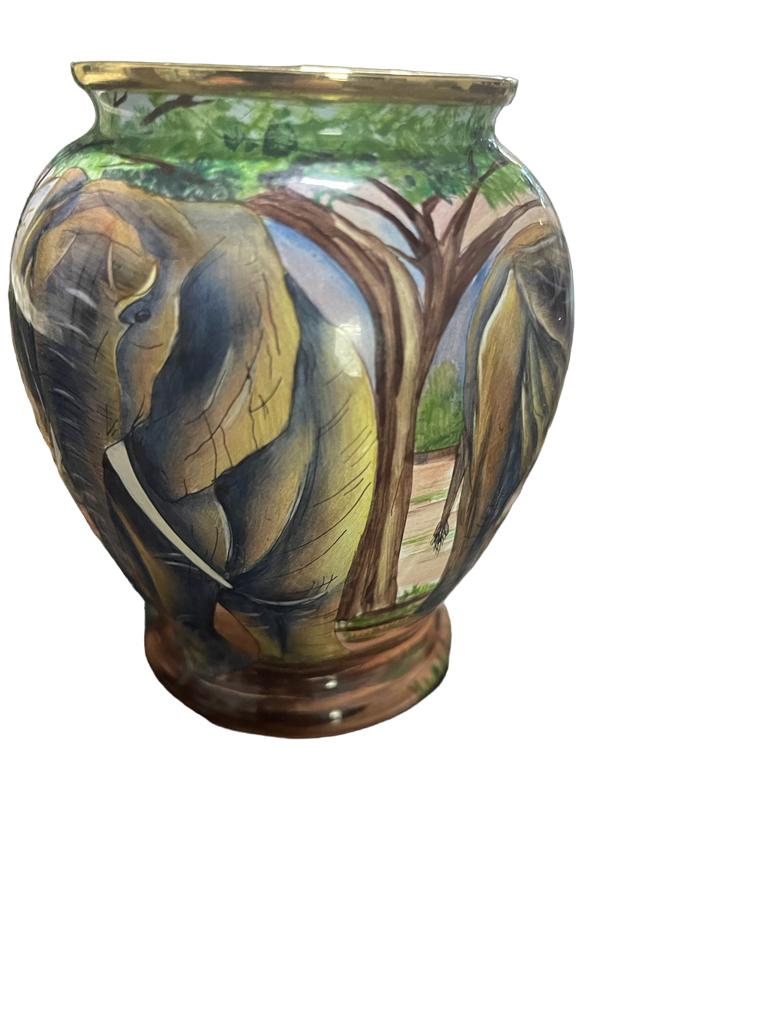 Enamel RARE MOORCROFT ENAMEL miniature Vase Elephants at The Water Hole. UNIQUE .Boxed For Sale