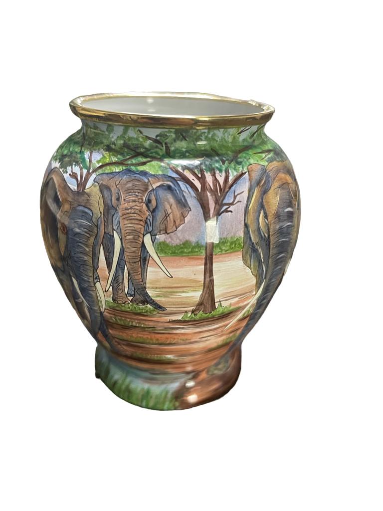 RARE MOORCROFT ENAMEL miniature Vase Elephants at The Water Hole. UNIQUE .Boxed For Sale 1