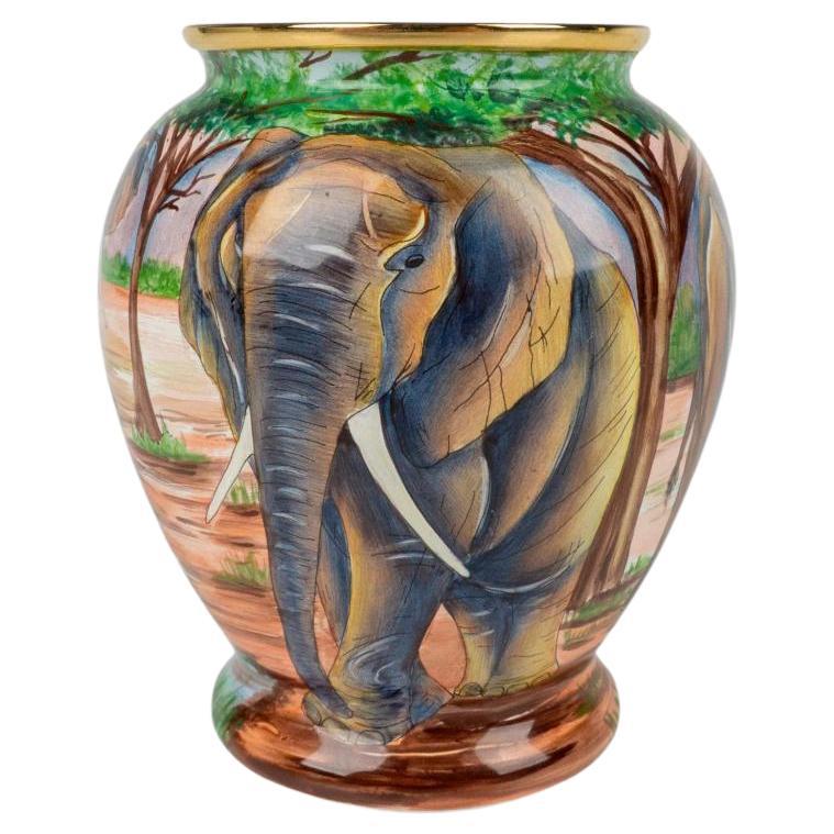 RARE MOORCROFT ENAMEL miniature Vase Elephants at The Water Hole. UNIQUE .Boxed For Sale