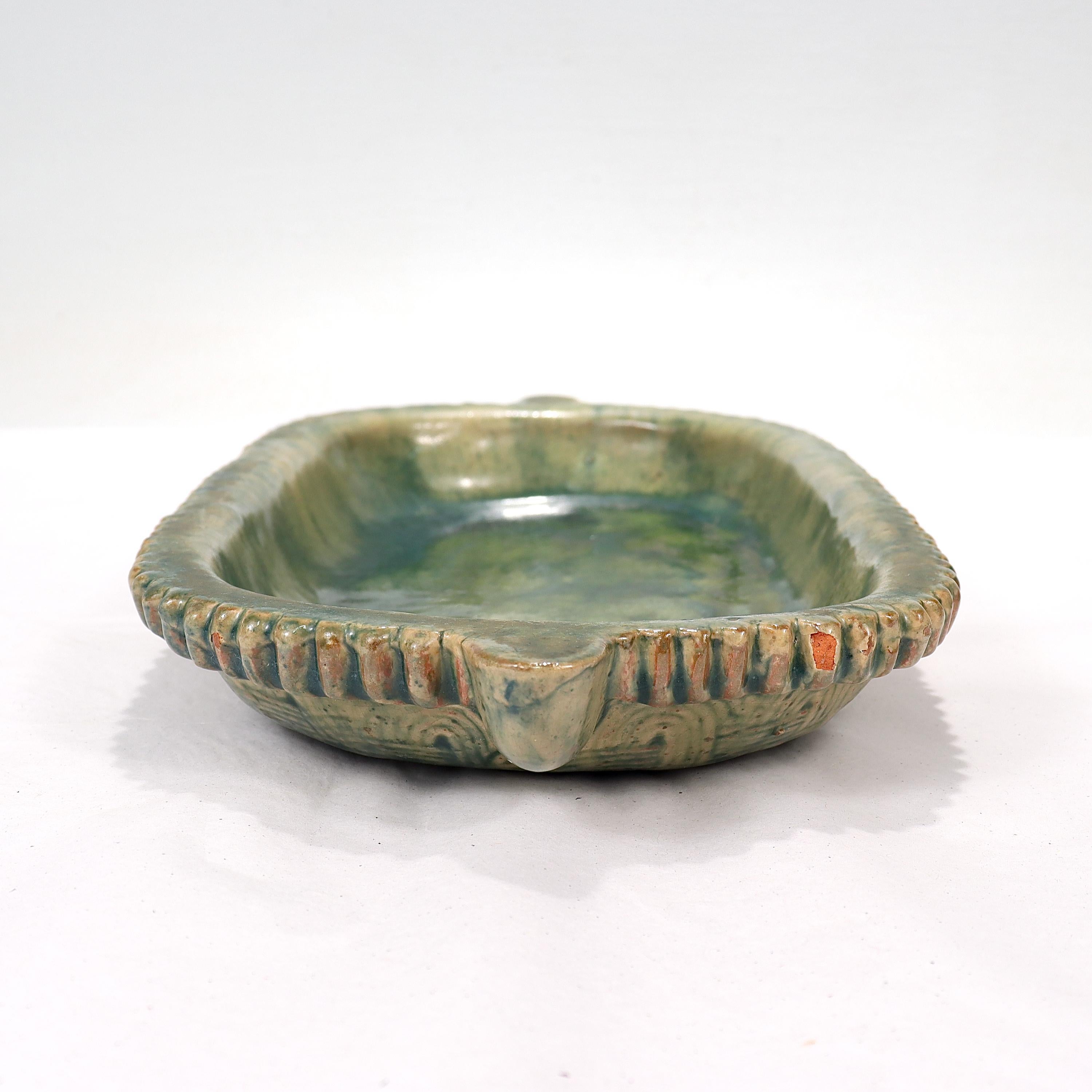 Arts and Crafts Rare Moravian Pottery Works / Mercer Tile Company Low Bowl or Oblong Plate For Sale