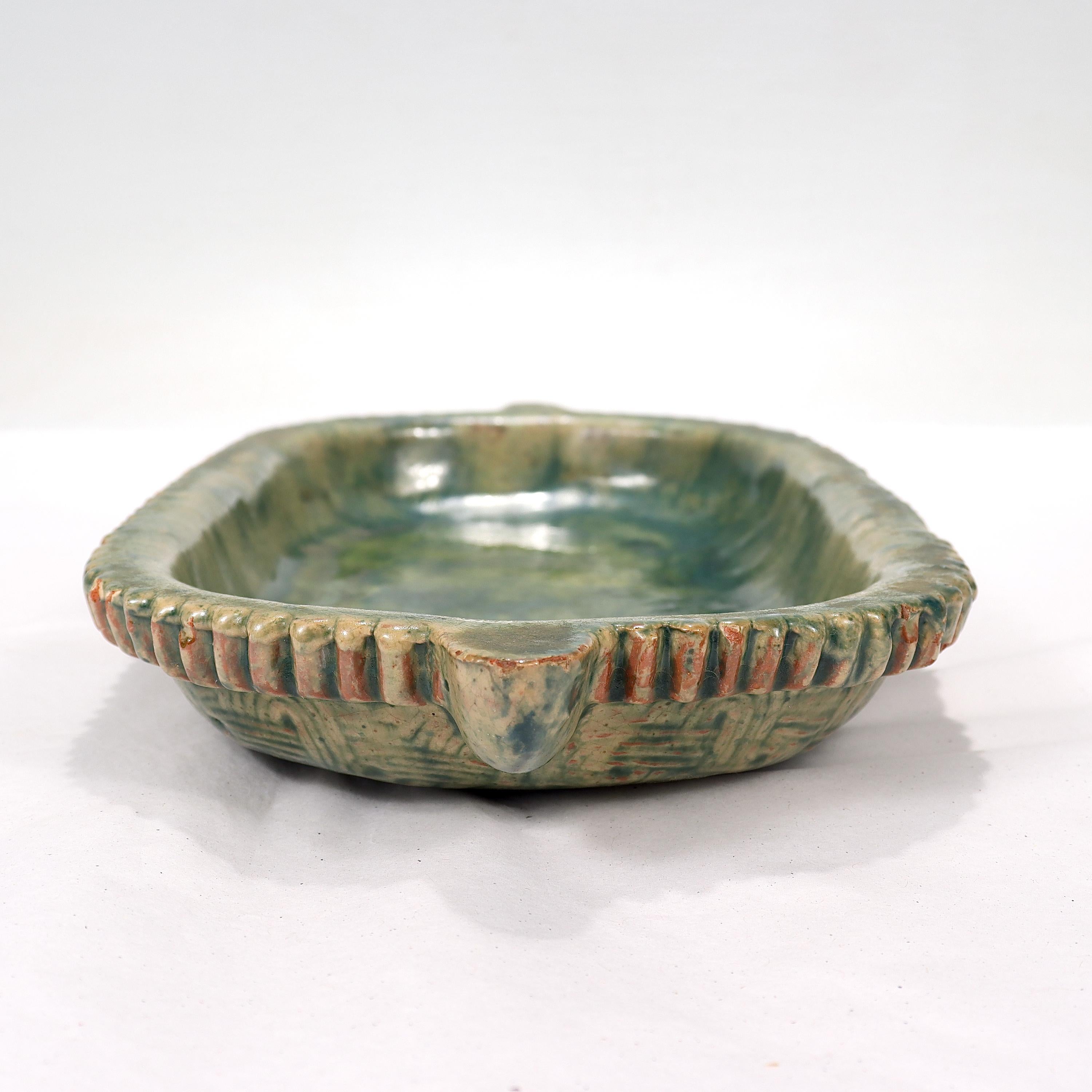 Rare Moravian Pottery Works / Mercer Tile Company Low Bowl or Oblong Plate In Good Condition For Sale In Philadelphia, PA