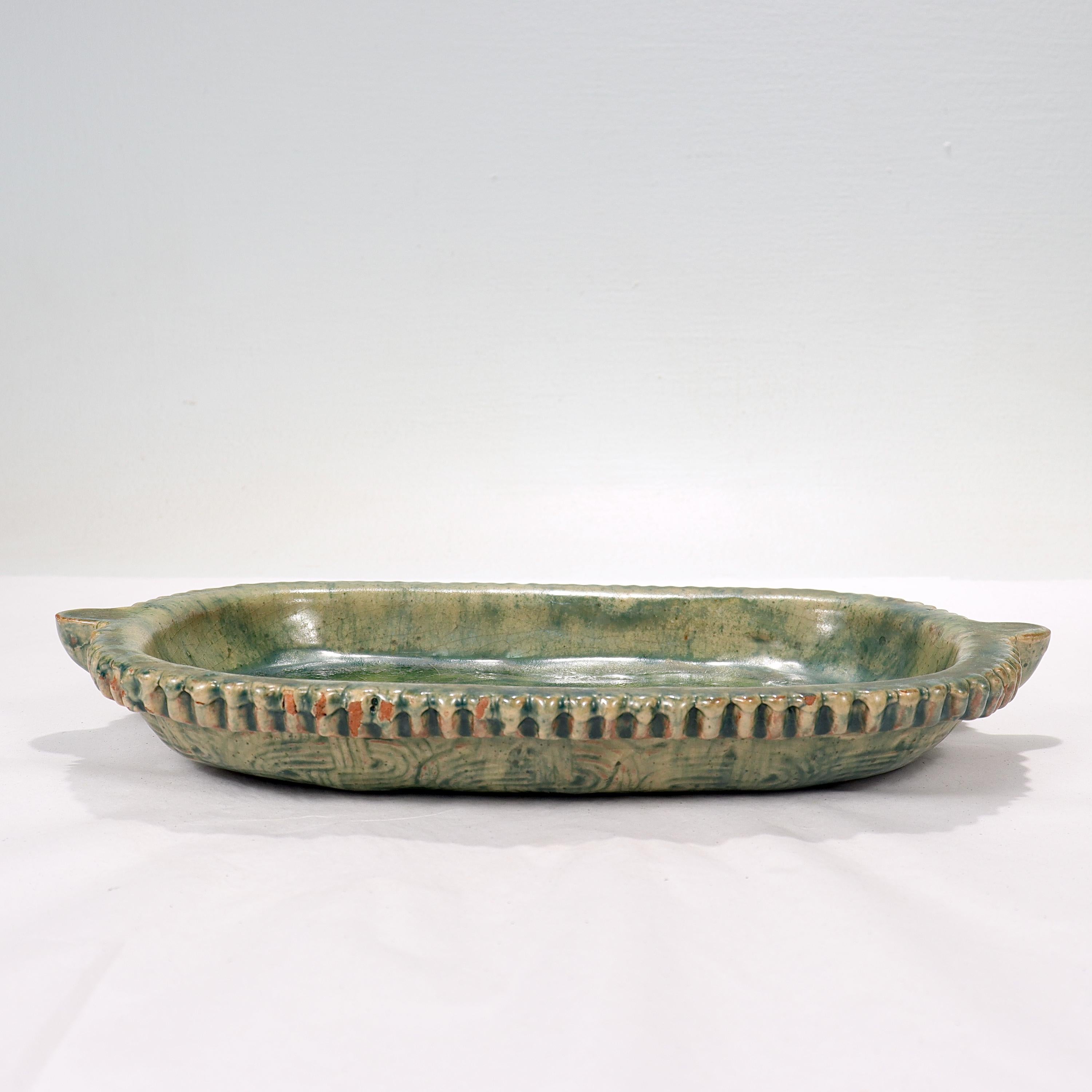 20th Century Rare Moravian Pottery Works / Mercer Tile Company Low Bowl or Oblong Plate For Sale