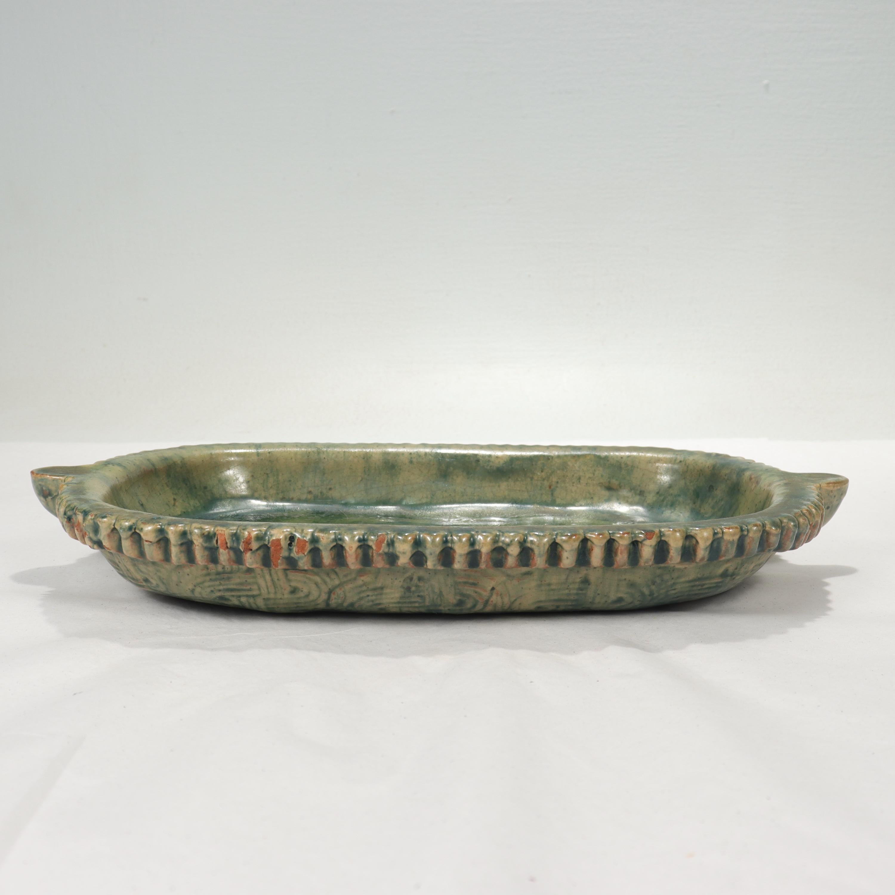 Rare Moravian Pottery Works / Mercer Tile Company Low Bowl or Oblong Plate For Sale 1