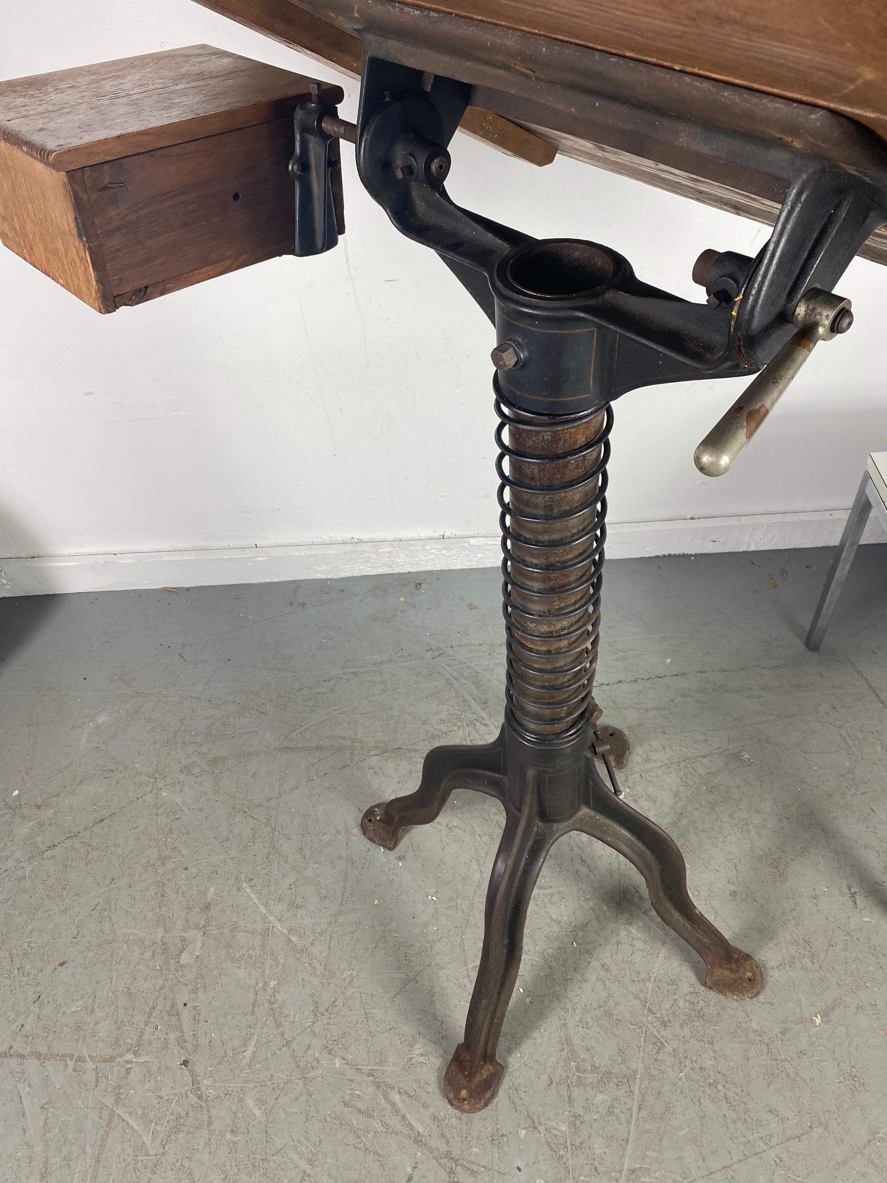 Rare Morse Drafting Table, Cast Iron and Wood, with Seldom Seen Drawer 4