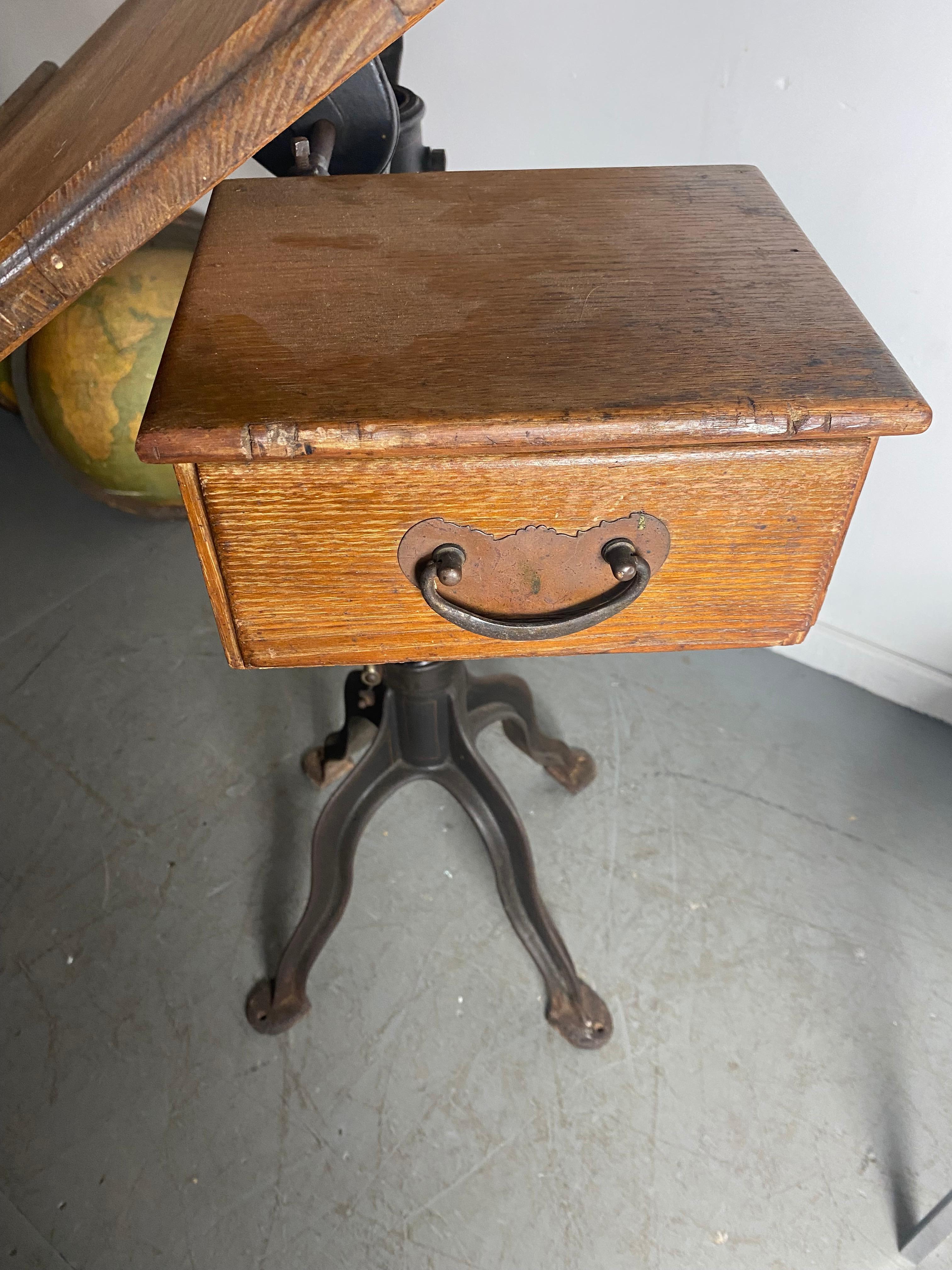 Rare Morse drafting table with seldom seen drawer, Measures: 36