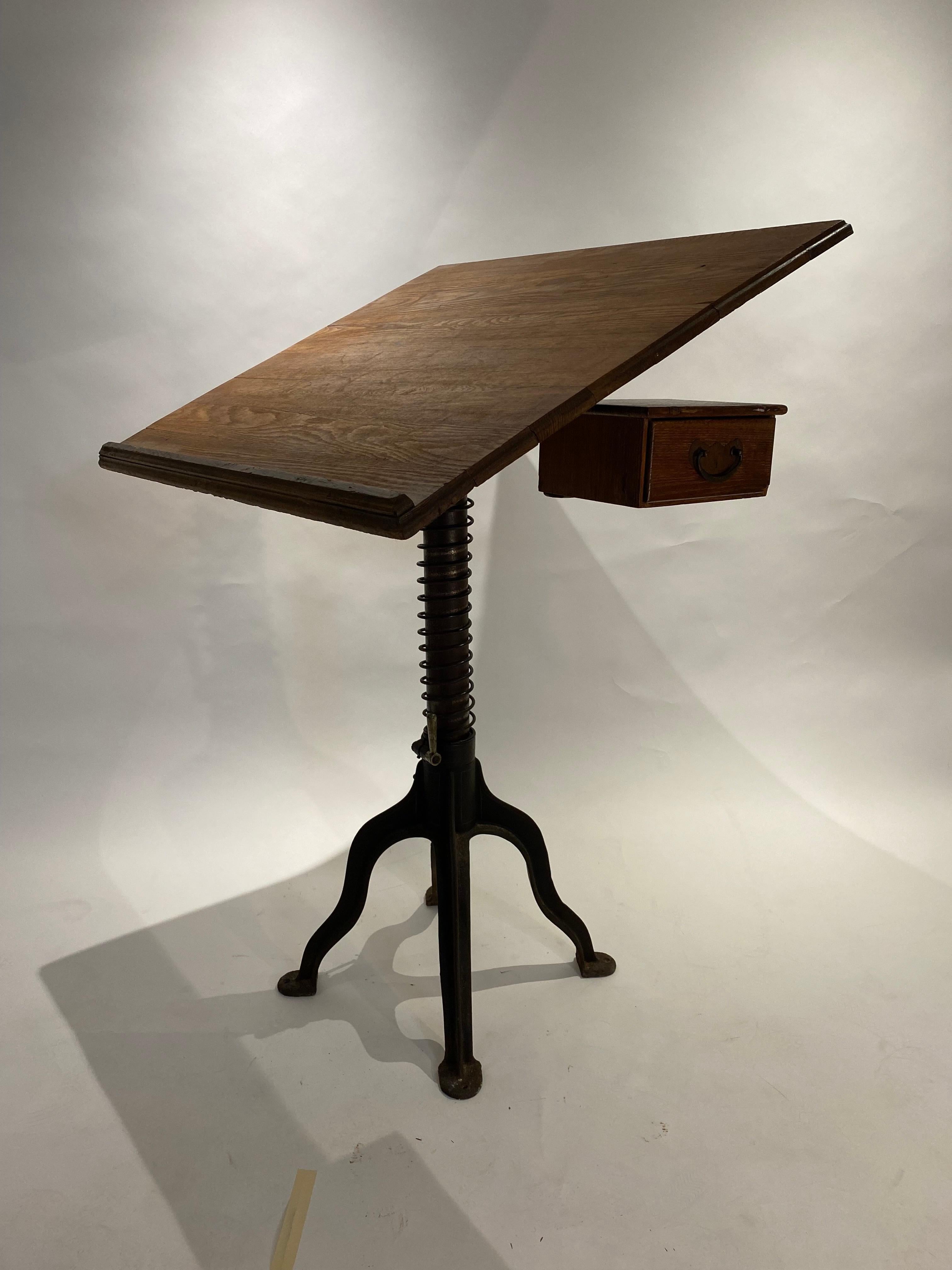 Rare Morse Drafting Table, Cast Iron and Wood, with Seldom Seen Drawer 2